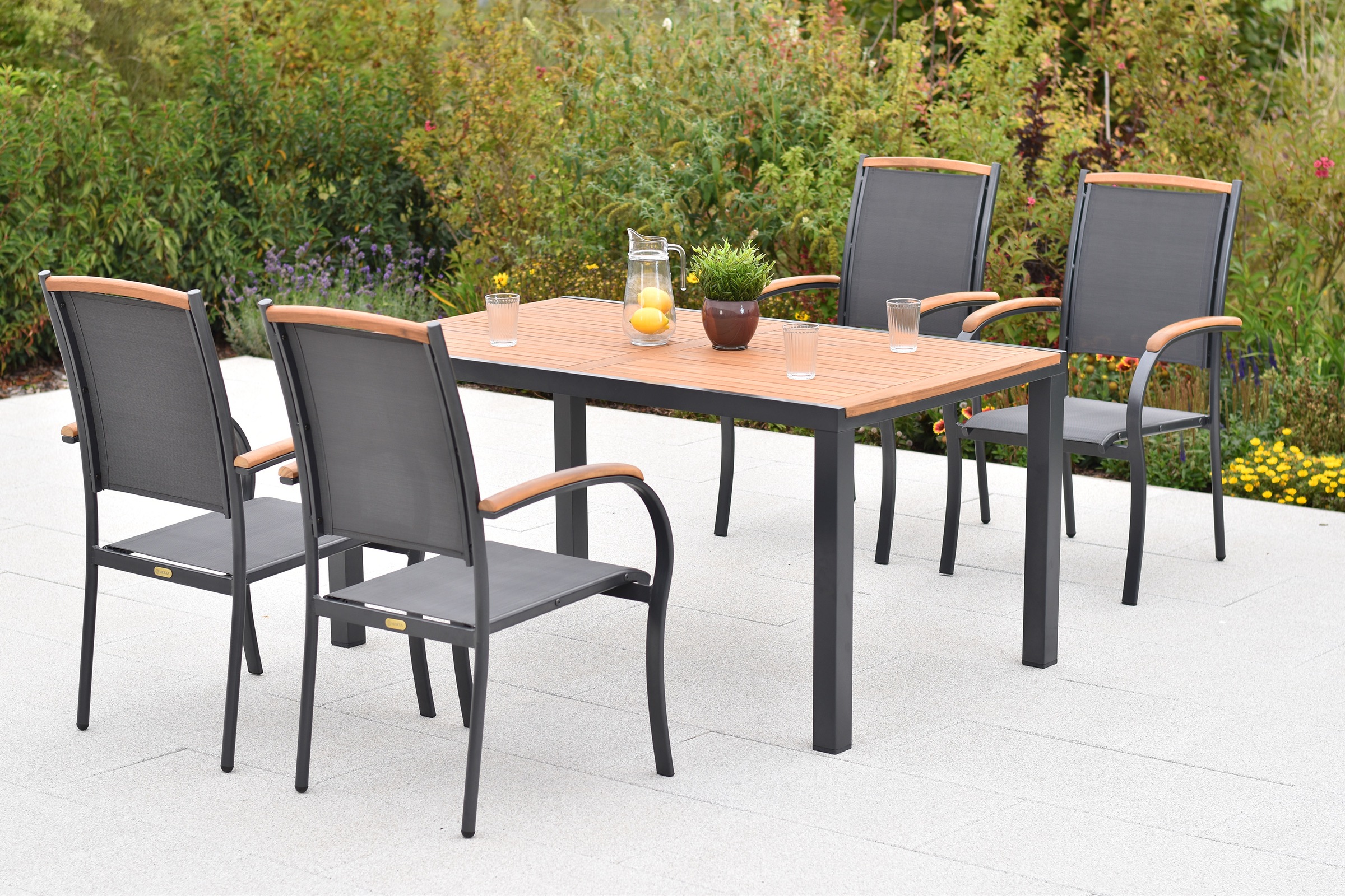 MERXX Garten-Essgruppe »Siena« Set, 5 tlg. inkl. 4 Stapelsessel, 1 Tisch