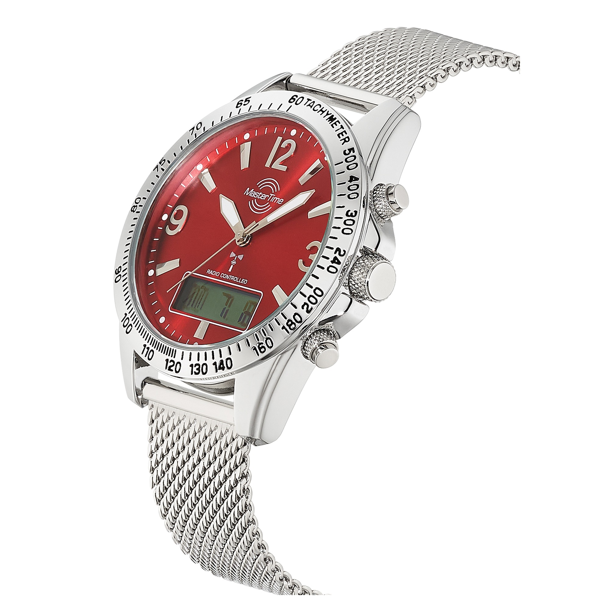 MASTER TIME Funkchronograph »Sporty«, Quarzuhr, Armbanduhr, Herrenuhr, Edelstahlarmband, analog, digital