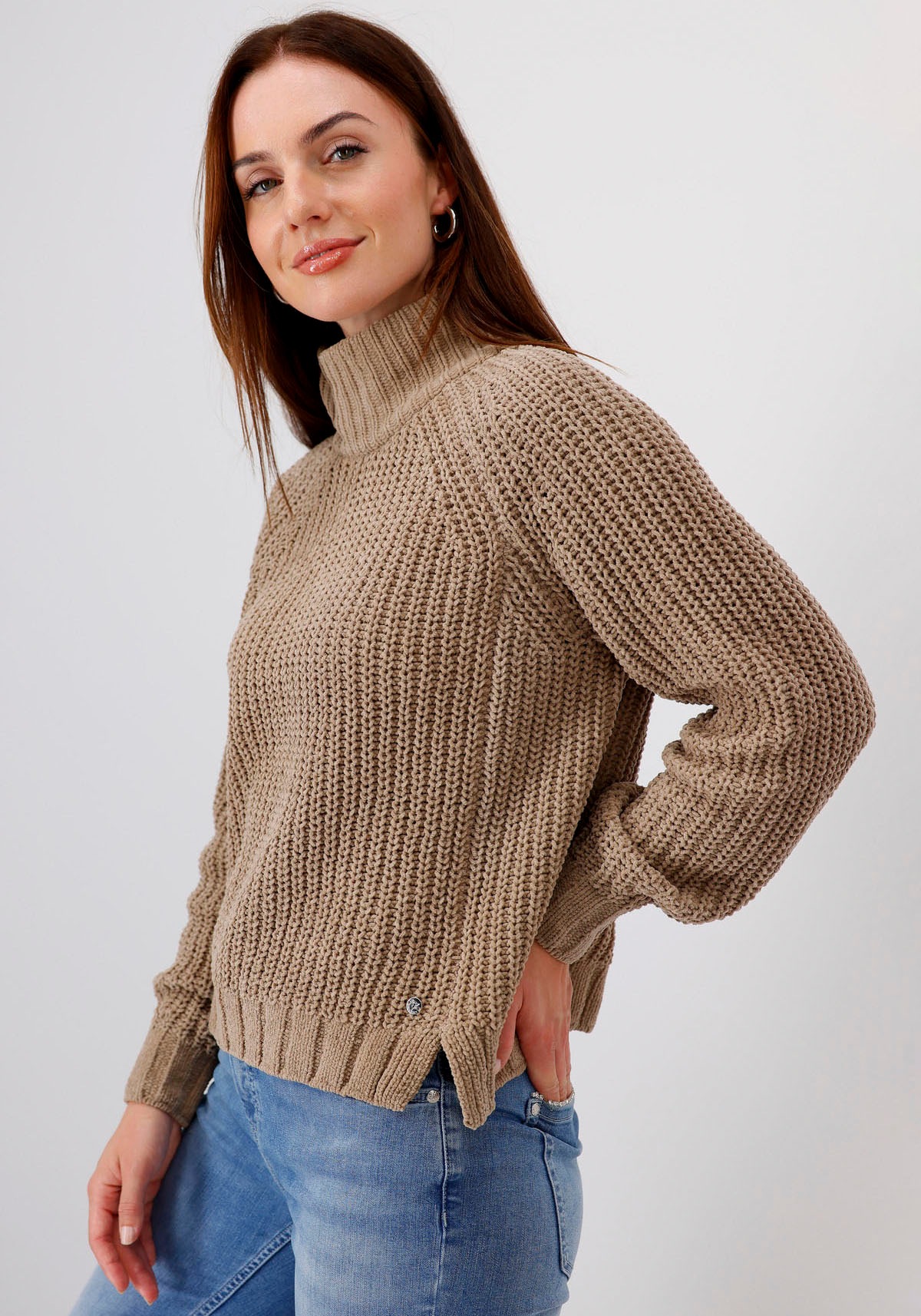 Monari Stehkragenpullover aus Chenille-Garn günstig online kaufen