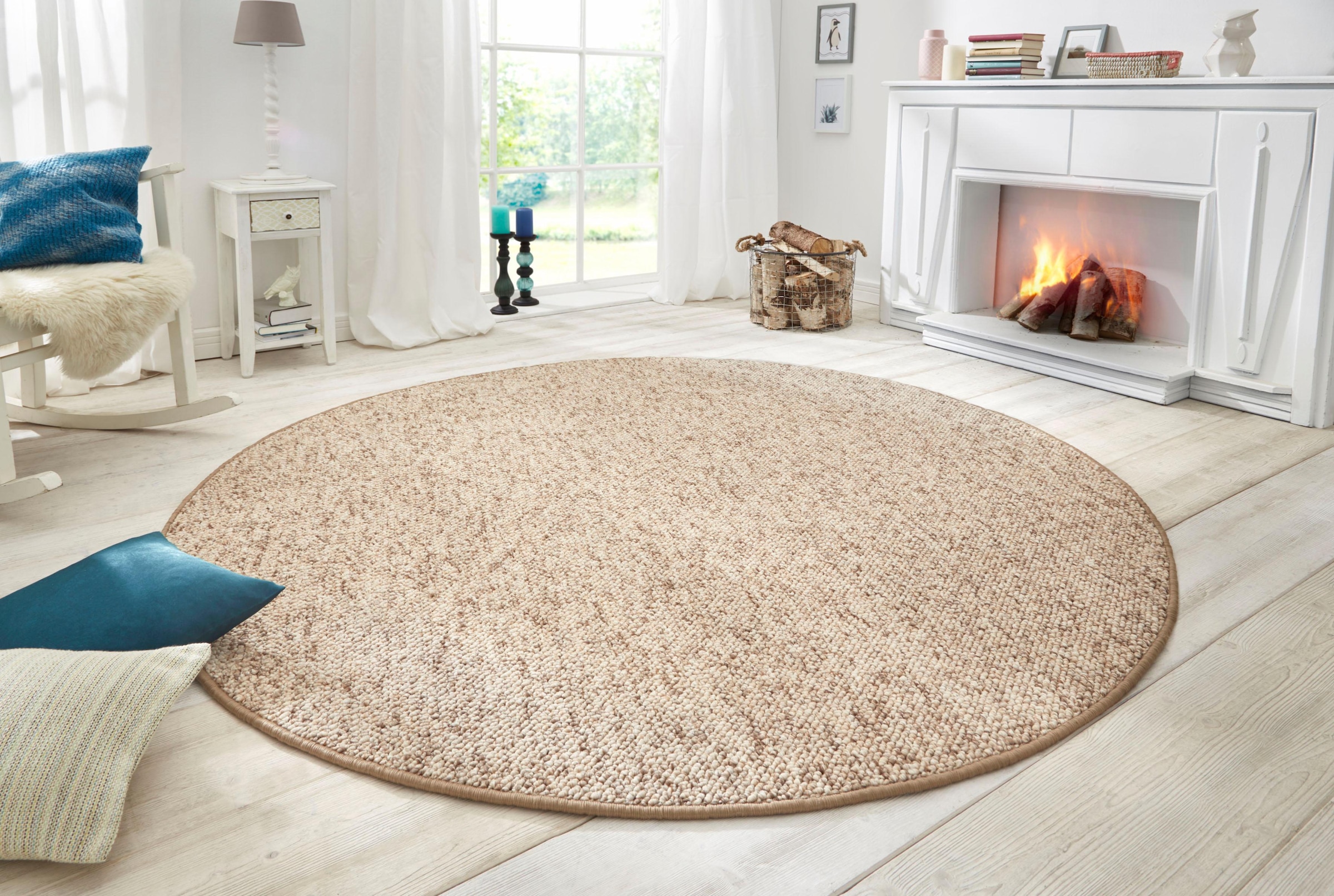 HANSE Home Teppich »Wolly 2«, rund, 12 mm Höhe, Flachgewebe, Skandi, Woll-Optik, Esszimmer, Wohnzimmer, Flur