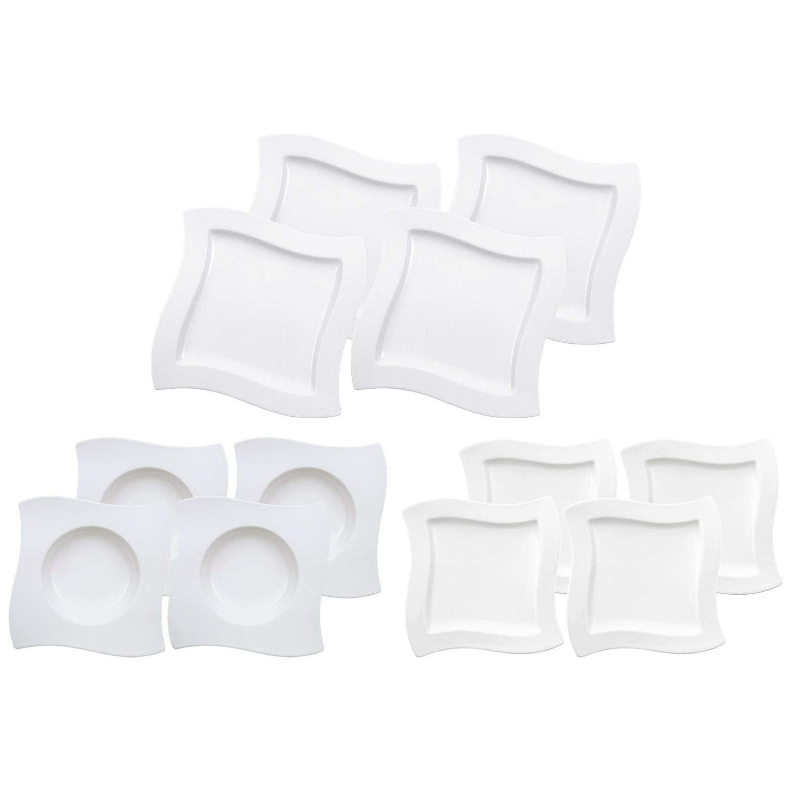 Villeroy & Boch Geschirr-Set "Tellerset NewWave 12er Set weiß" Spülmaschinengeeignet, Mikrowellenfest