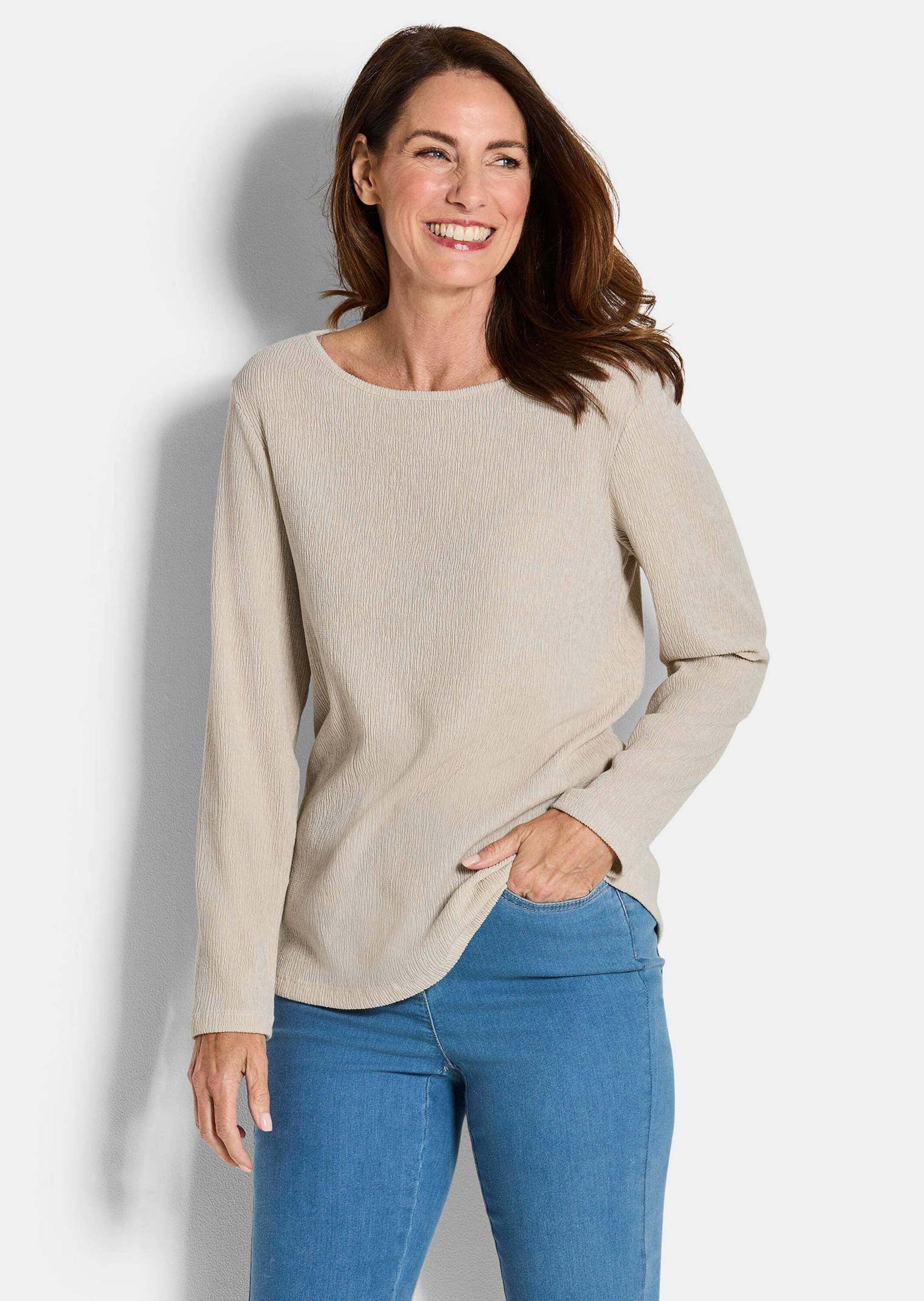 GOLDNER Langarmshirt »Kurzgröße Jersey-Shirt in Krepp-Optik«