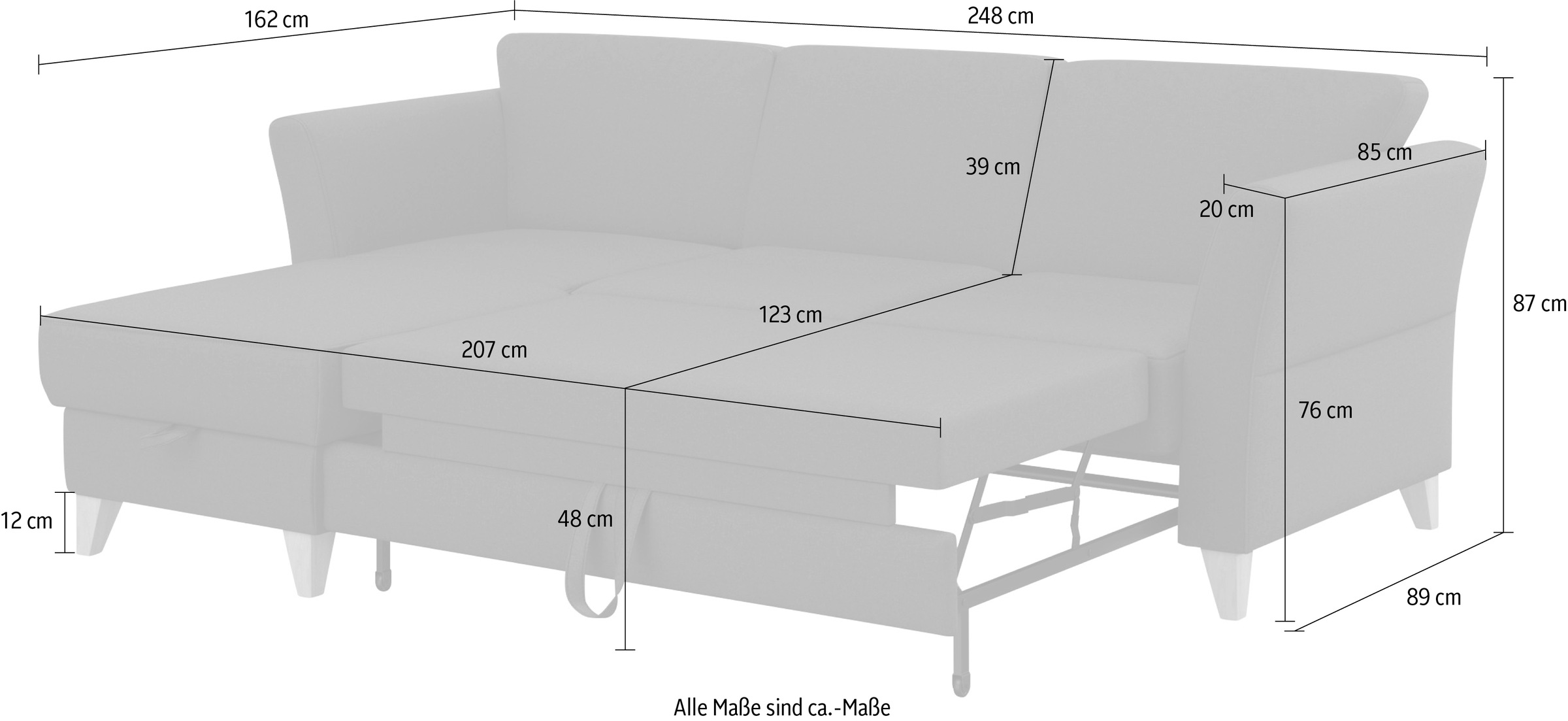 sit&more Ecksofa »Visby L-Form«, Wahlweise mit Bettfunktion und Bettkasten, frei im Raum stellbar