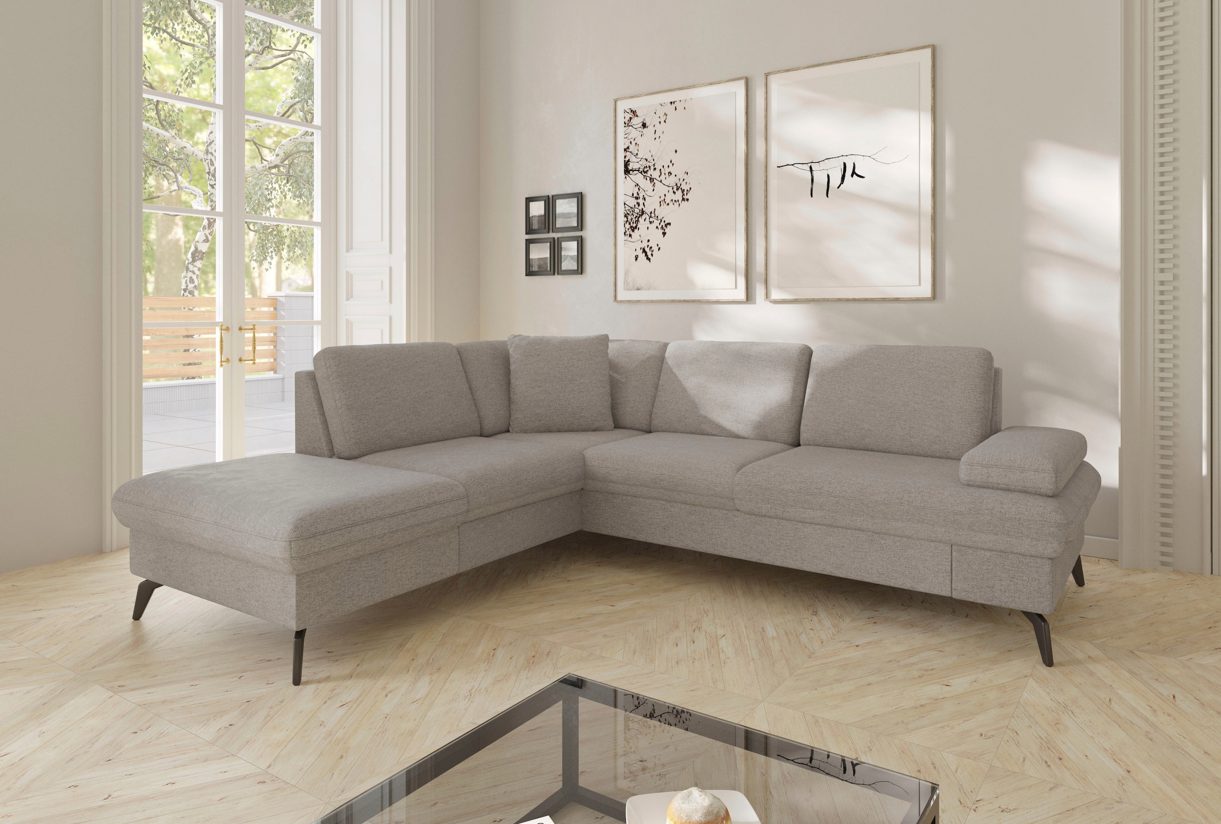 sit&more Ecksofa »Morris Jubi L-Form«, inkl. Armteilfunktion und 1 Zierkissen, wahlweise mit Bettfunktion