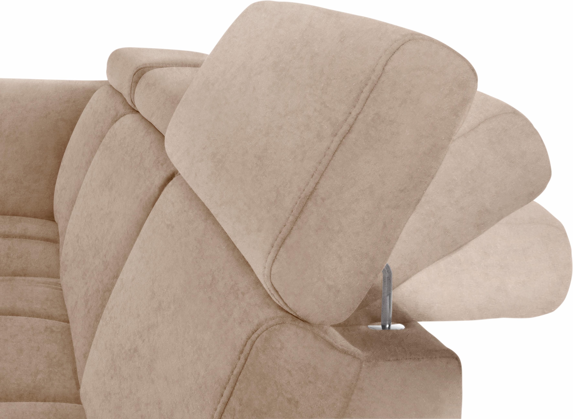 DOMO collection Ecksofa »Ava, moderne Sitzheftung mit toller Doppelnaht, komfortabel, L-Form«, mit Ottomane, inkl. Federkern, wahlweise mit Kopfteilverstellungen