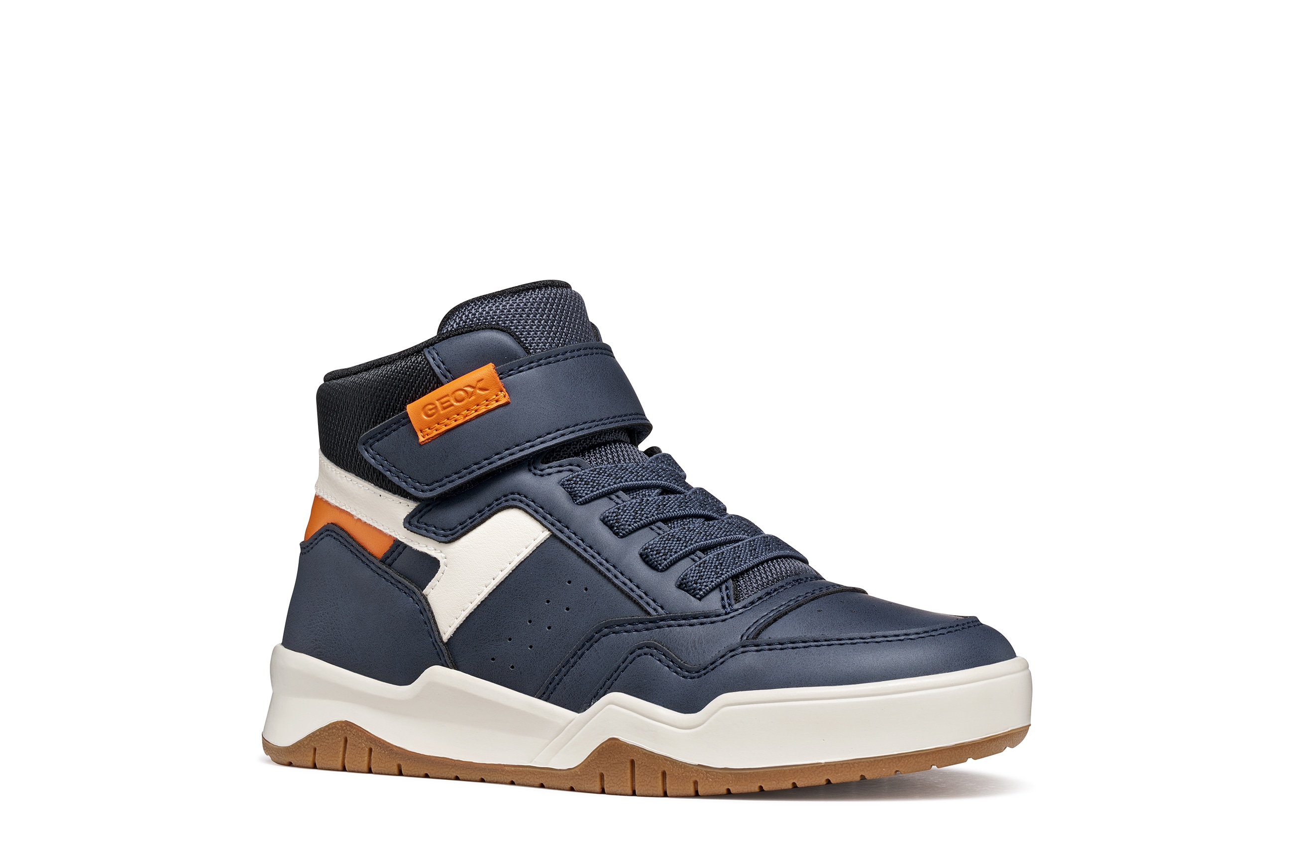 Geox Sneaker "J PERTH BOY" Freizeitschuh mit Kontrastbesätzen, Gummizug und Klettriemchen