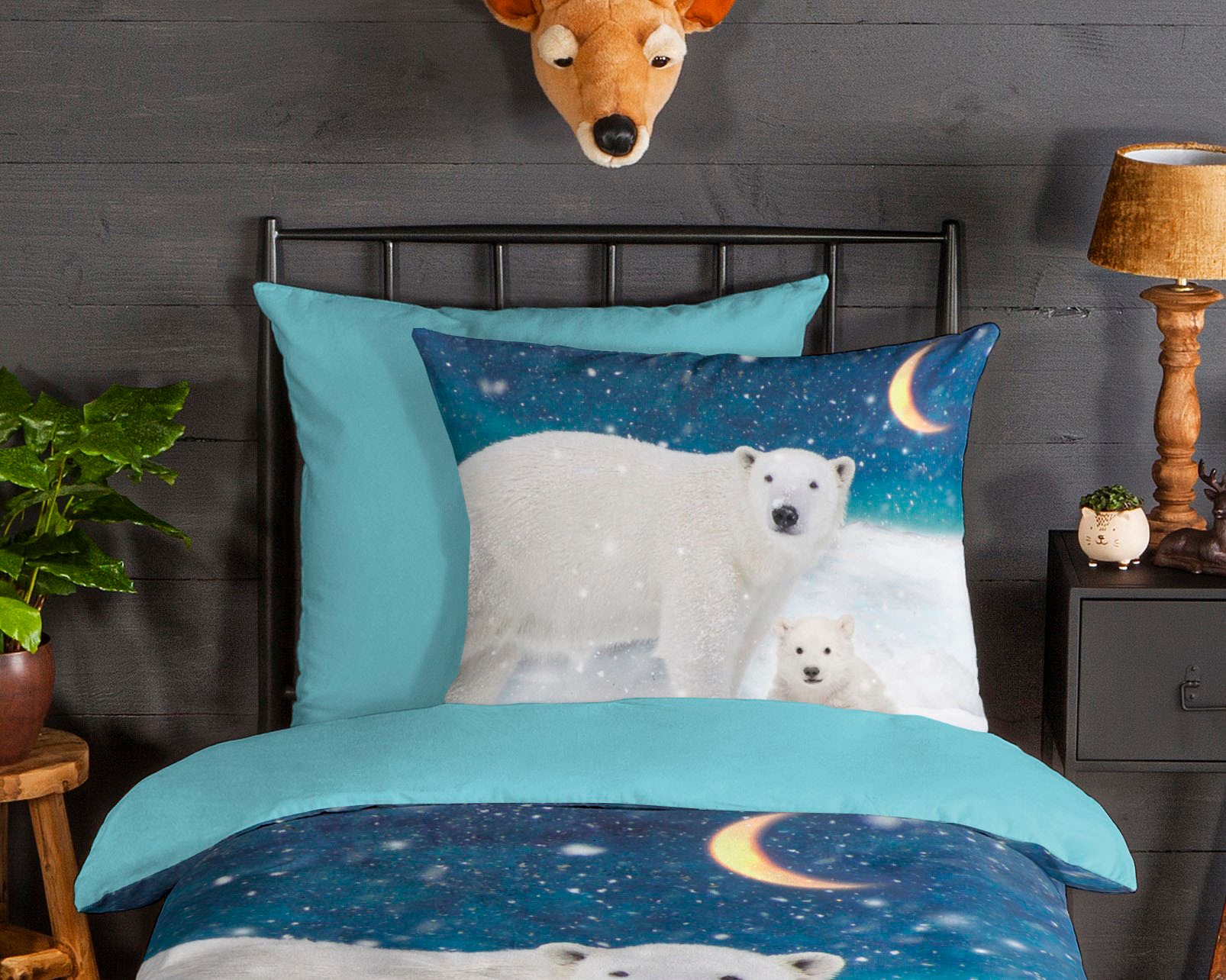 good morning Kinderbettwäsche »Polarbear Landscape«, Biber, 135x200, Warm, Weich, Wendeoptik, Reißverschluss, Winter, Kind