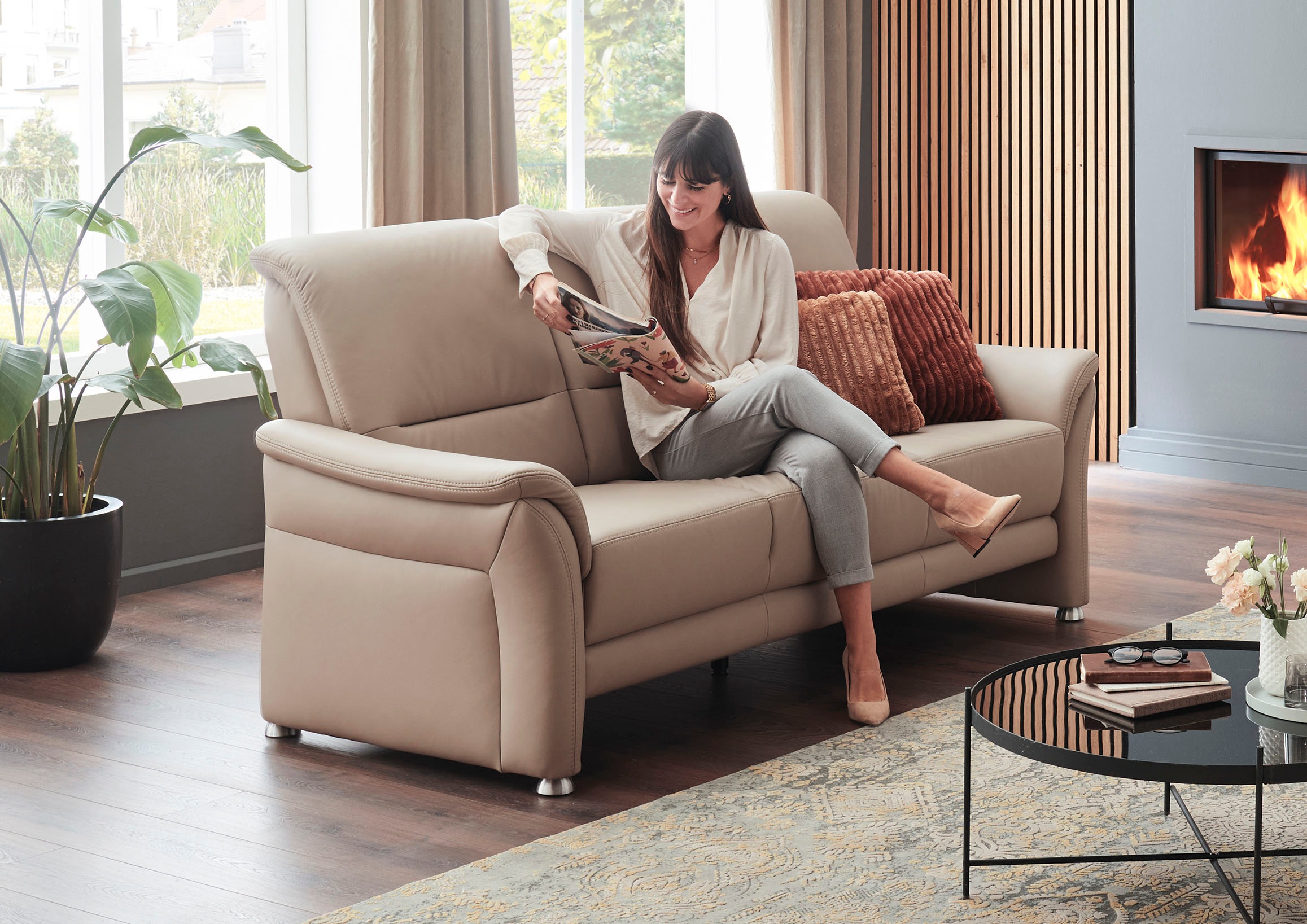 3-Sitzer DIE PLANBAR, B:198cm H:99cm T:93cmtorro pearl, Sofas, "PN-PF23182", Federkernpolsterung, wahlweise mit motorischer Vorziehbank