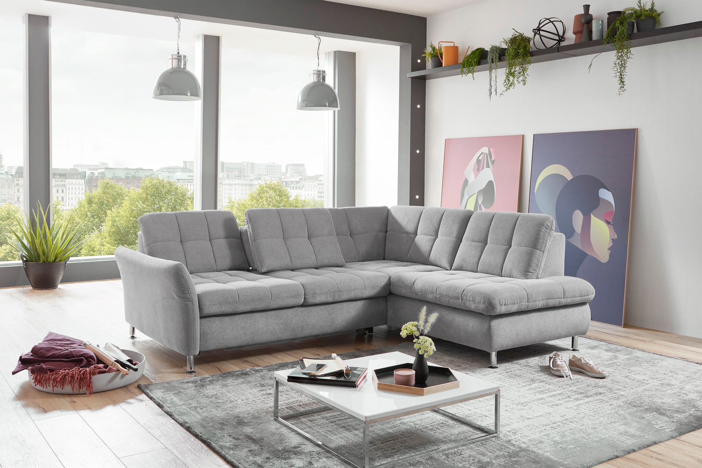 Die PlanBar Ecksofa »MP-IN20016 L-Form mit Federkern-Polsterung« wahlweise mit Kopfstützen und Bettfunktion, mit Federkern-Polsterung