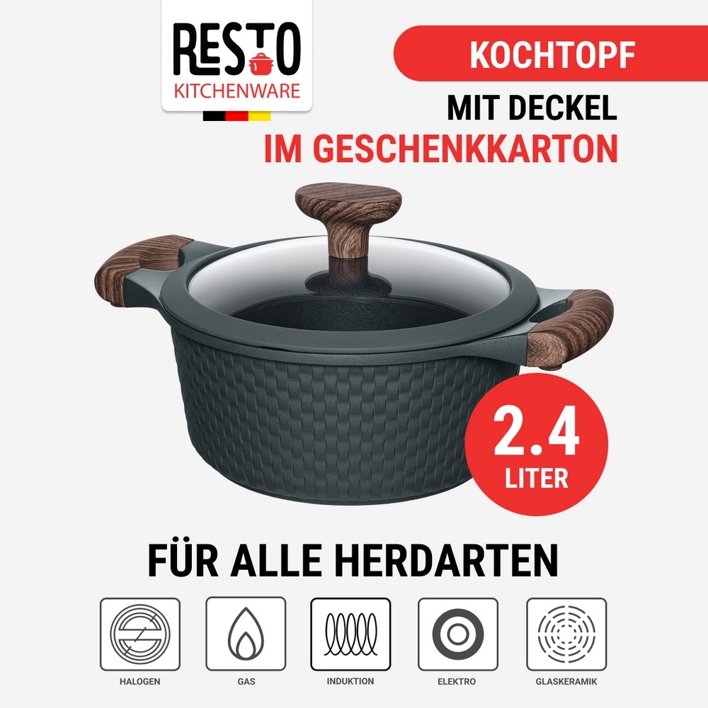 RESTO Kitchenware Bratentopf »Ran, Kochtopf antihaftbeschichtet und spülmaschinenfest«, Aluminiumguss, (2 tlg.), Geeignet für alle Herdarten, auch Induktion, im Geschenkkarton