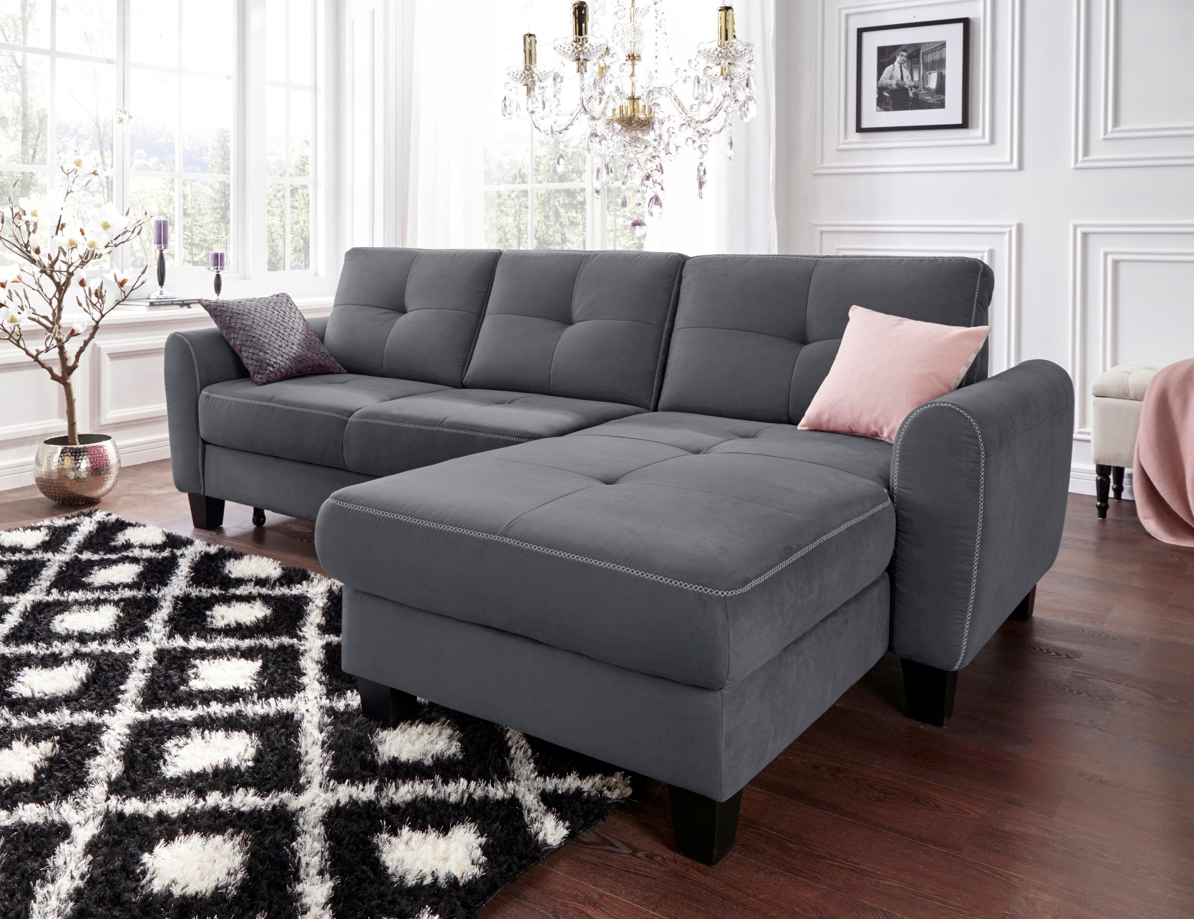 sit&more Ecksofa "Varese L-Form" mit Federkern, wahlweise mit Schlaffunktion und Stauraum