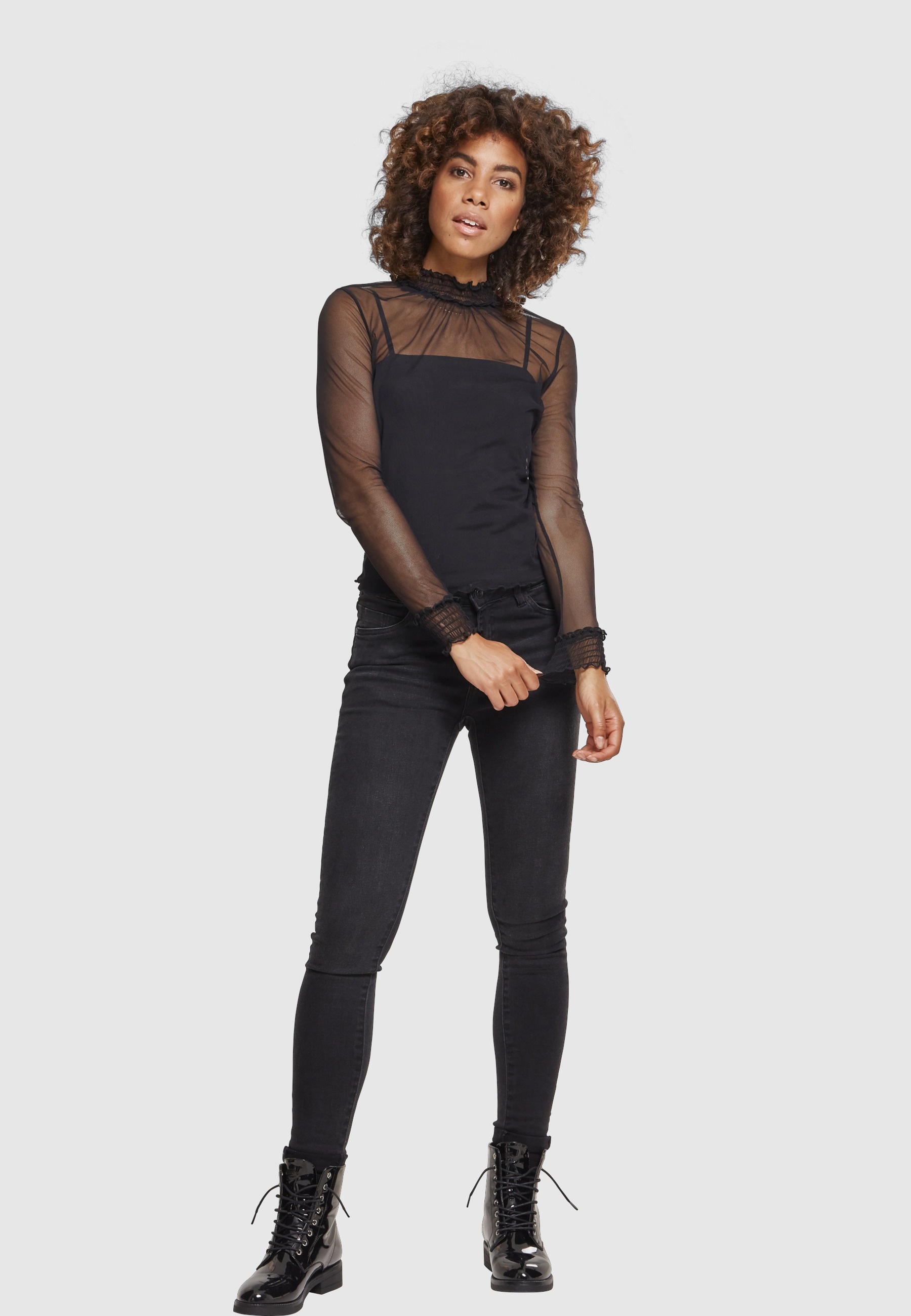 URBAN CLASSICS T-Shirt »Urban Classics Damen Ladies Double Layer Mesh L/S« 1 Stk.