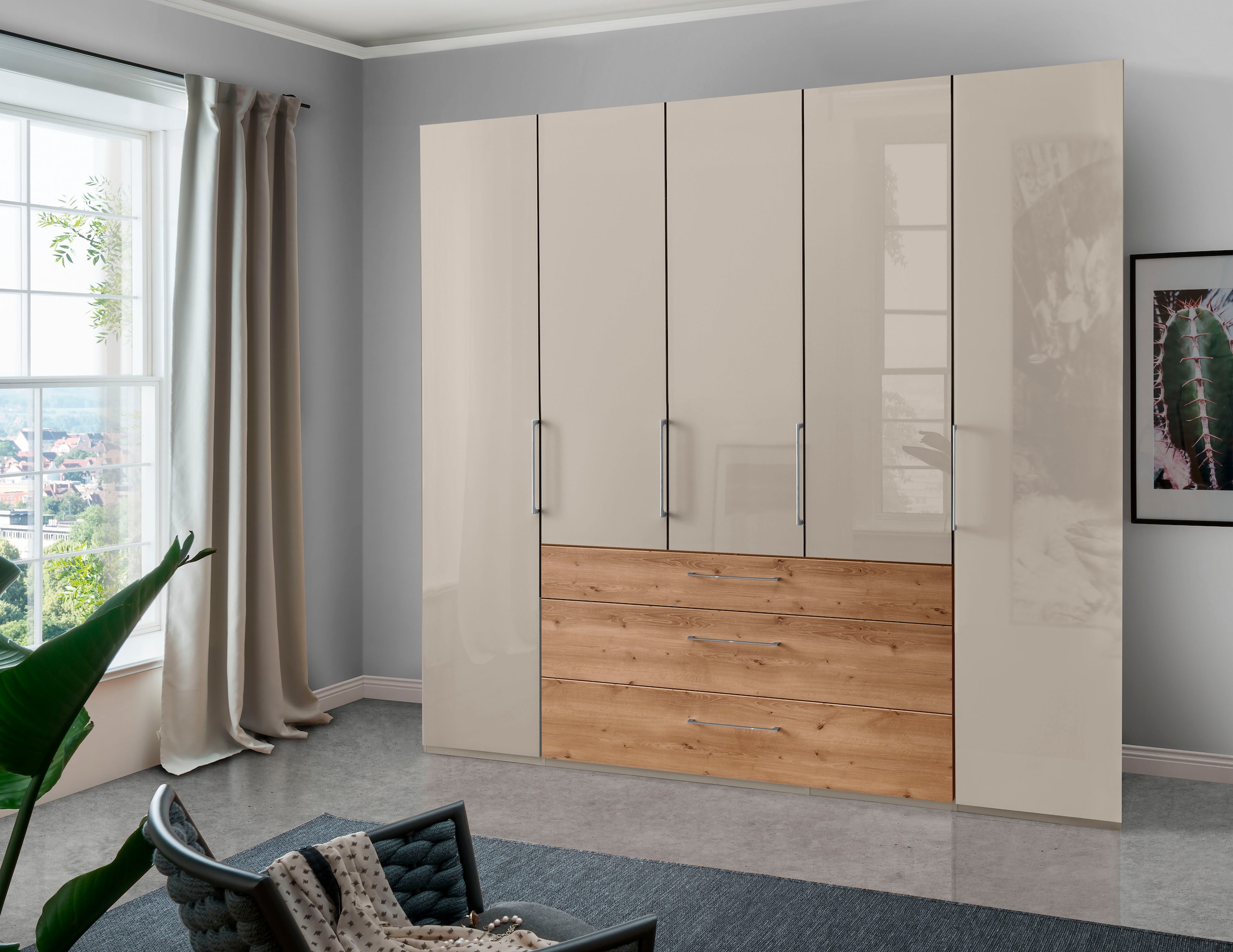Schubkästen Holzfarbton | hochwertige BAUR Glasfront »Metz«, inkl. WIEMANN im Kleiderschrank