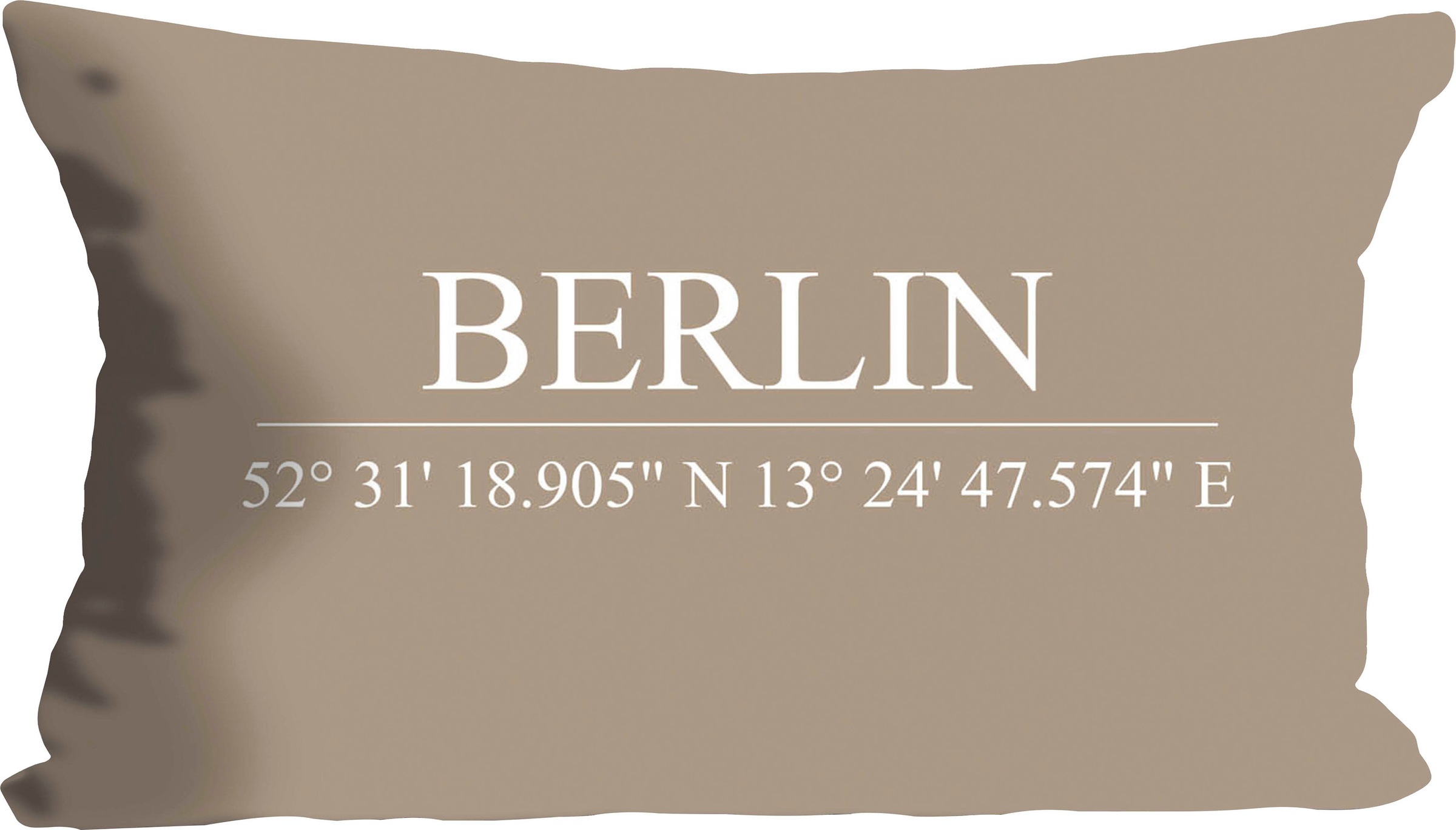 queence Dekokissen »Berlin«, Kissenhülle,Grau,Berlin,Schriftzug,Koordinaten,Stadt,Urban,Modern