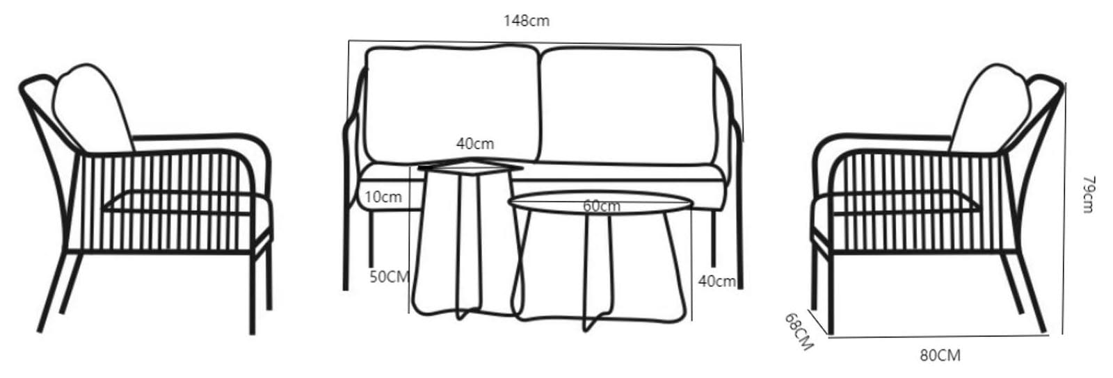 Destiny Gartenlounge-Set »GENUA«, (12 tlg., 1 Sofa, 2 Sessel, 2 Tische ⌀ 60x40 u. ⌀ 40x50 cm inkl. Auflagen), Aluminium, Olefin-Rope