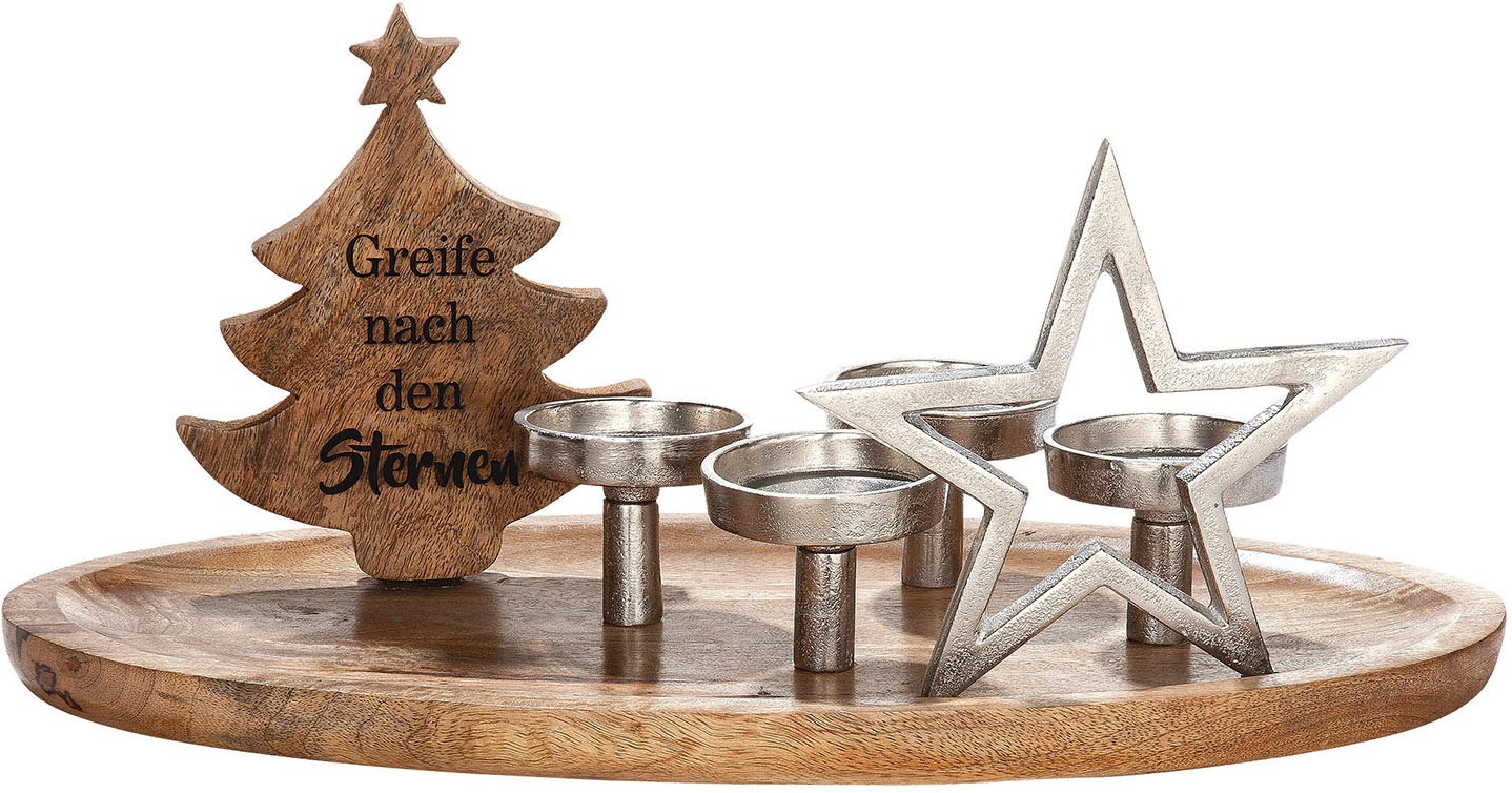 GILDE Kerzentablett "Adventsleuchter Sternmotiv, naturfarben, silberfarben" günstig online kaufen
