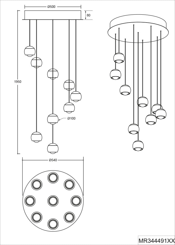 Musterring LED Pendelleuchte »CANNON, 9-flammige LED Hängelampe 5W 500Lumen 2300-4000K CCT« LED-Board 1 Stk. Farbwechsler | warmweiß - kaltweiß mit Fernbedienung, stufenlos höhenverstellbar max 195cm dimmbar Memory