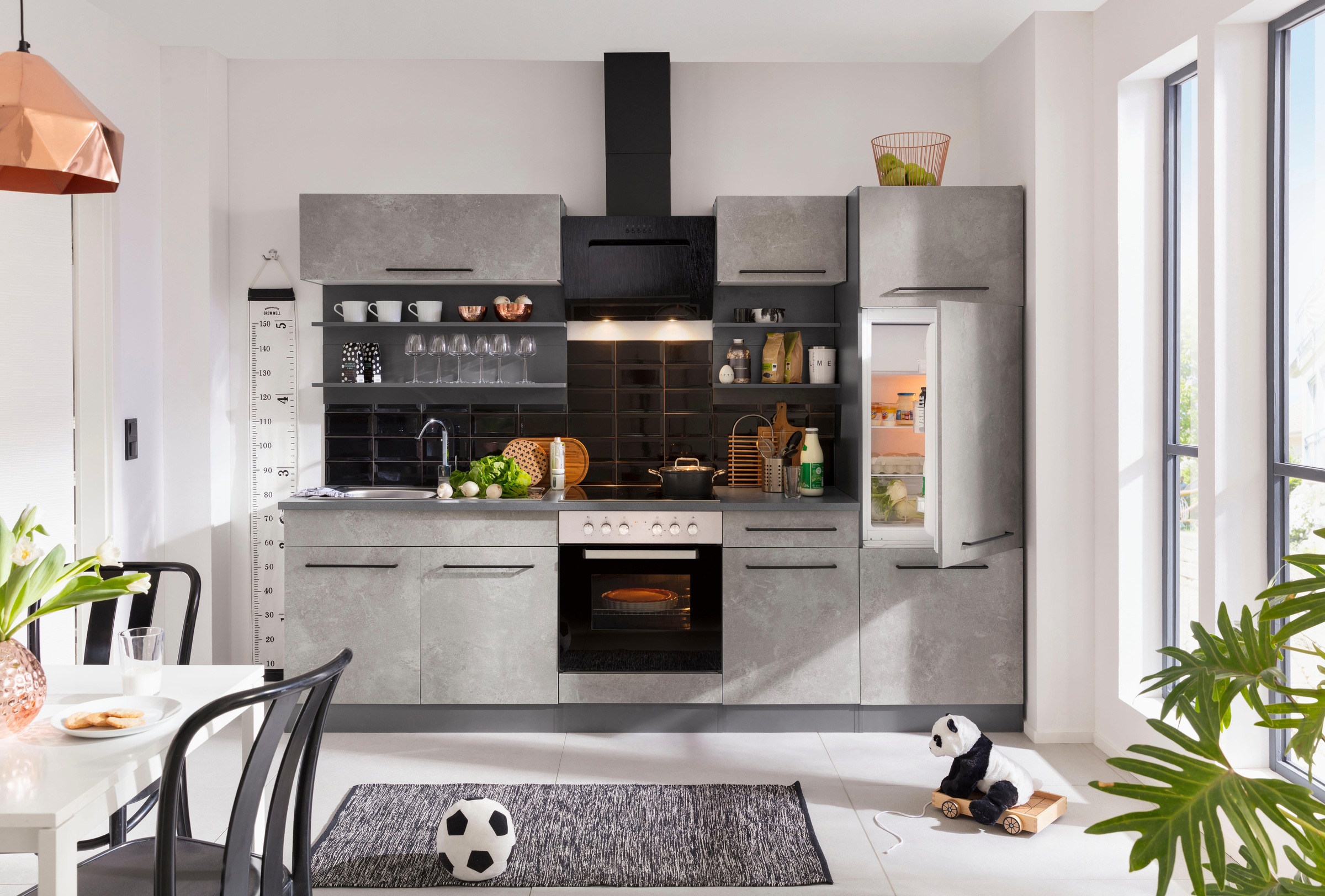 KOCHSTATION Küchenzeile »KS-Tulsa«, ohne E-Geräte, Breite 270 cm, schwarze Metallgriffe, MDF Fronten
