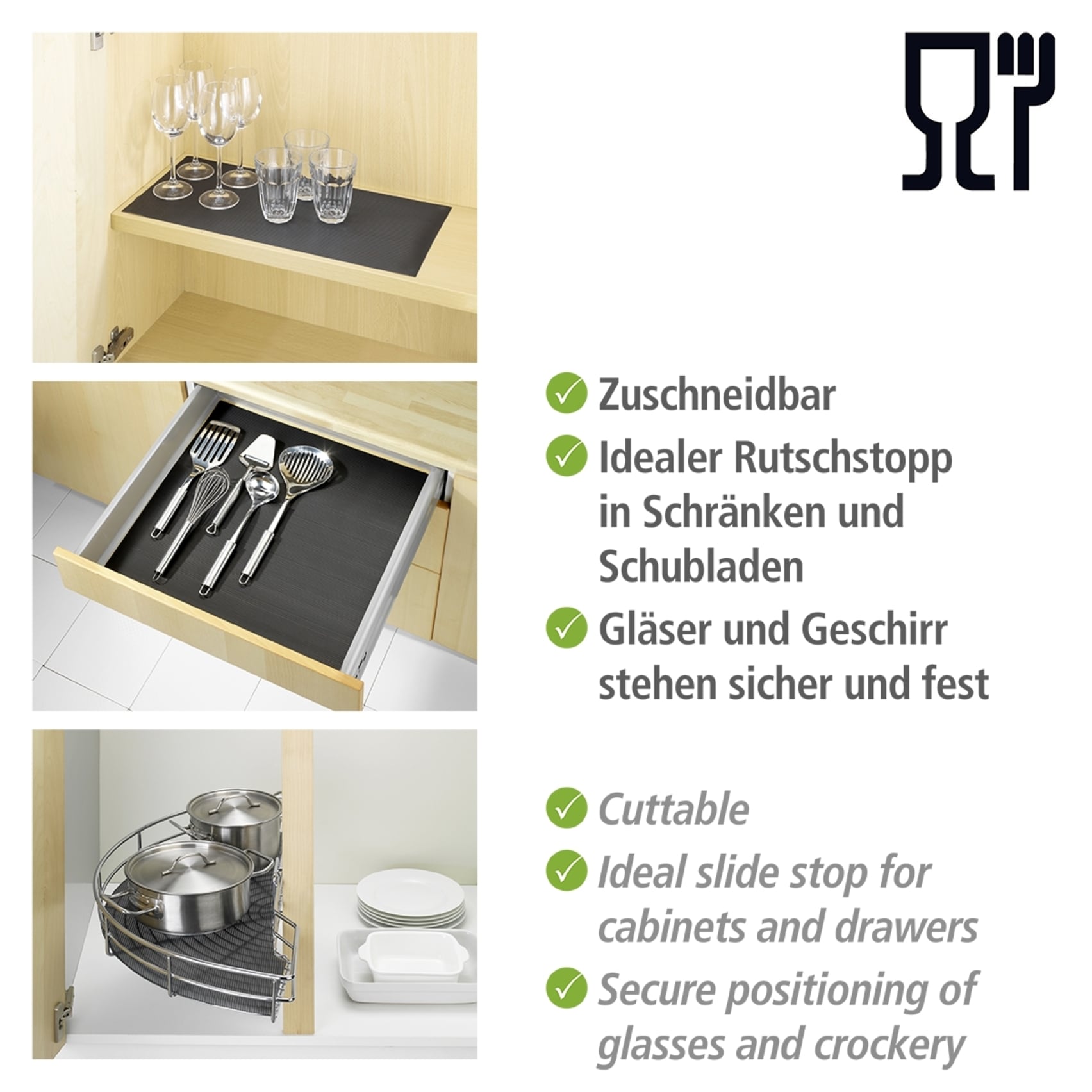 WENKO Schubladenmatte »Modell schwarz« Set, 3 Stk. tlg.