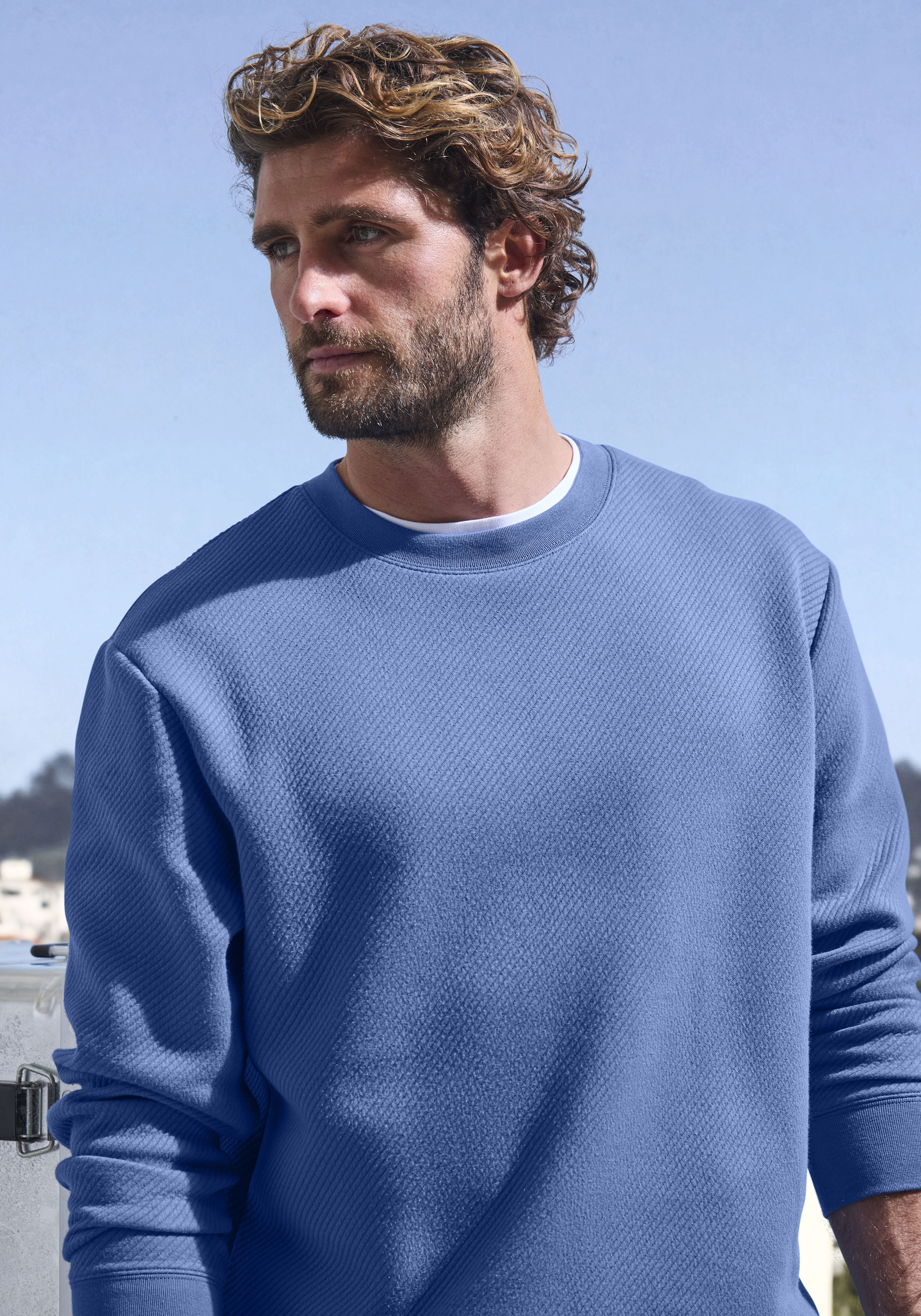 Thumbnail - John Devin Sweatshirt Langarm, Pullover mit Struktur, Rundhals, Baumwollmischung