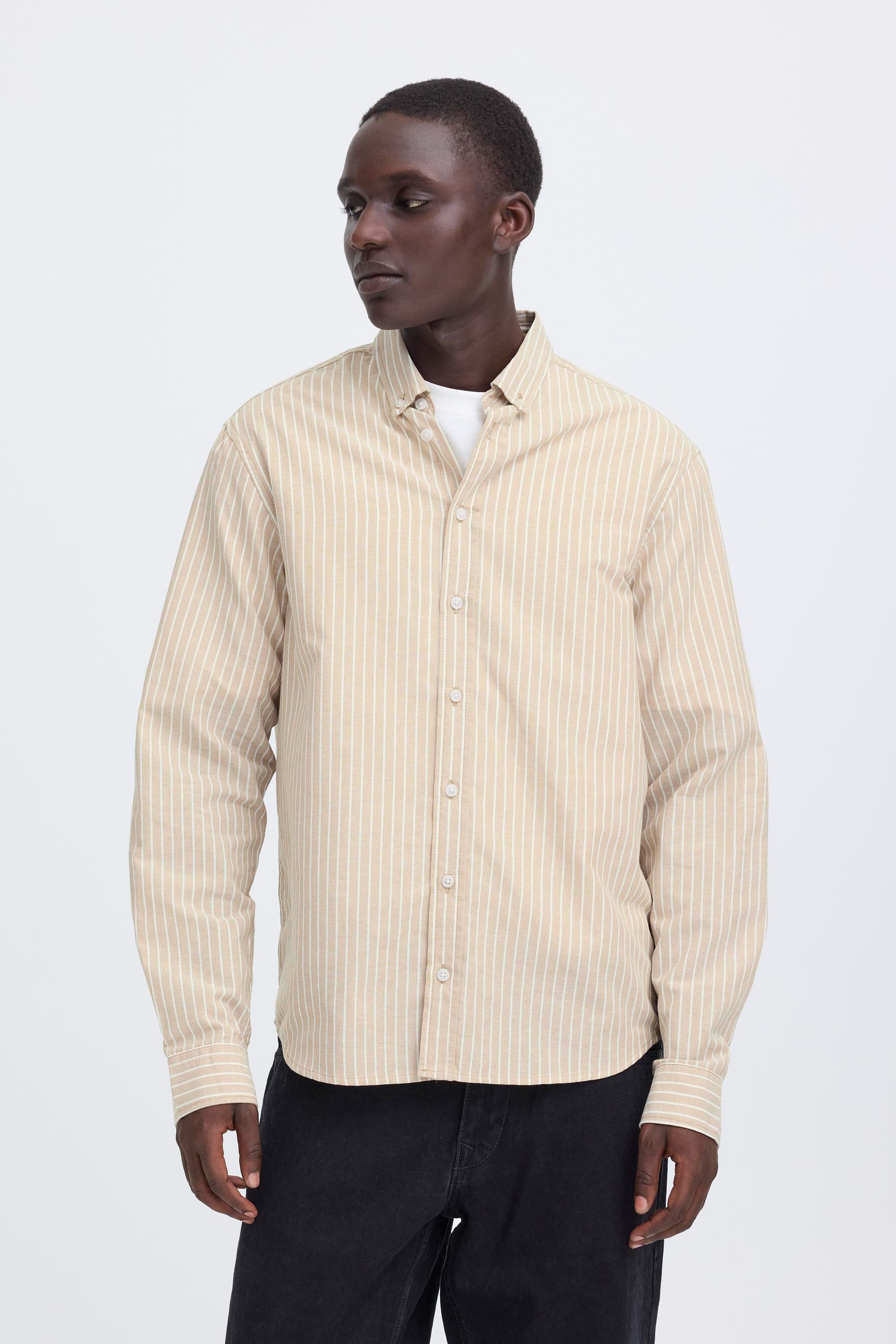 Langarmhemd BLEND "Langarmhemd BHAdas", Herren, Gr. L, N-Gr, beige (cornstalk), Obermaterial: 65% Baumwolle CO. 35% Polyester PES., Hemden 5