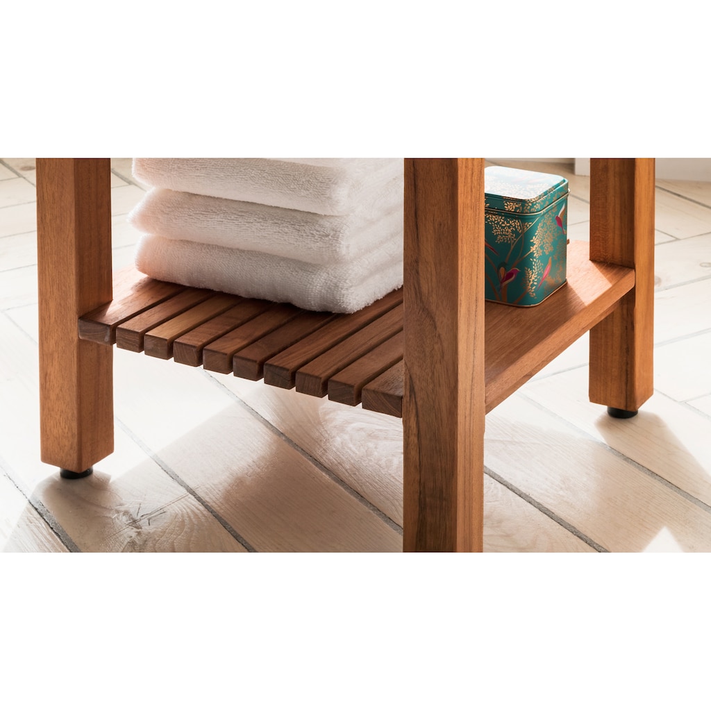 Destiny Badhocker »SPA & LIVING«, Beistelltisch geriffelt mit Ablagefach 45x32x44 cm, Teak