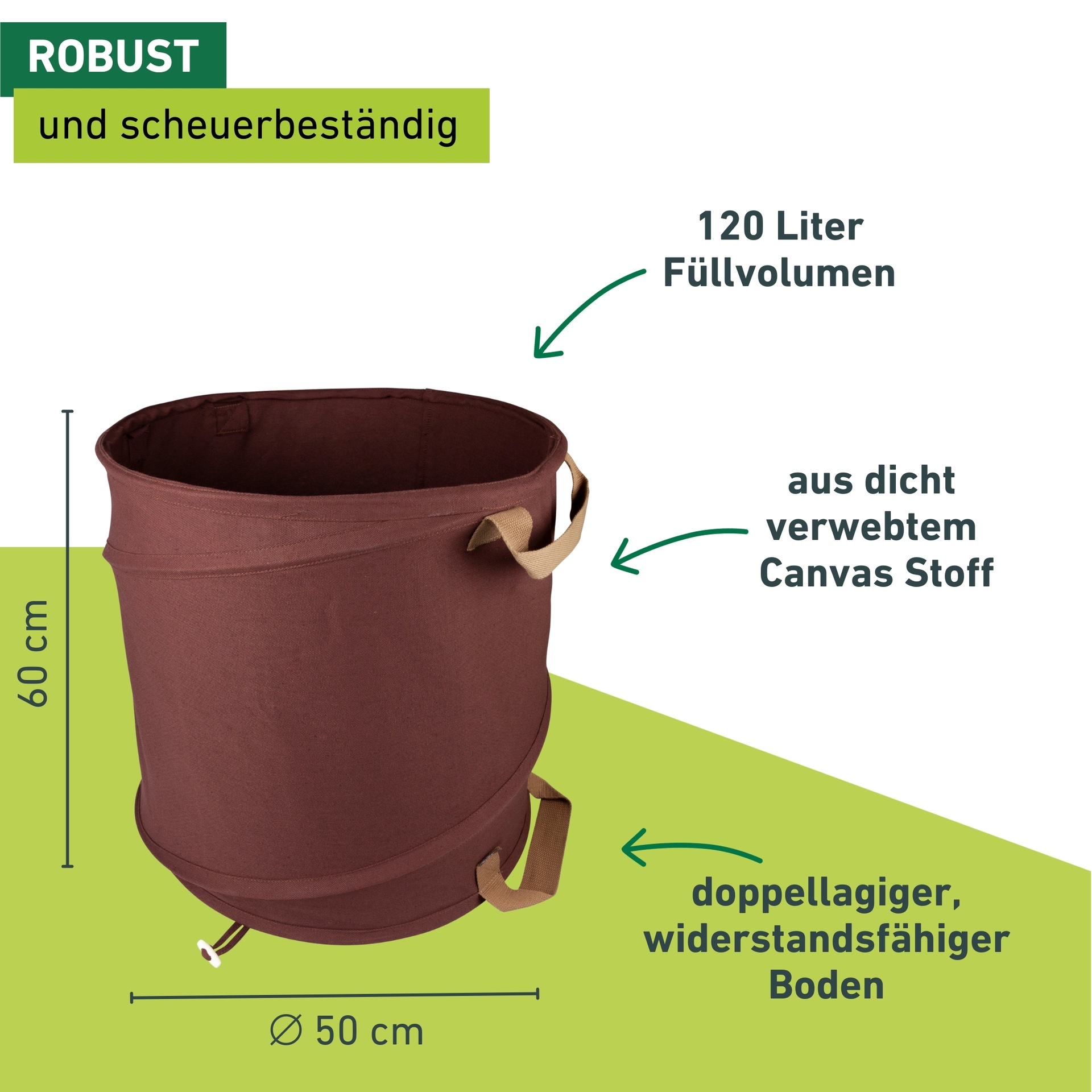 Windhager Gartensack »Pop-Up CANVAS, selbststehender Springsack 120 Liter« Gartensack, Grünschnitt- und Laubkorb Ø 50 x 60cm