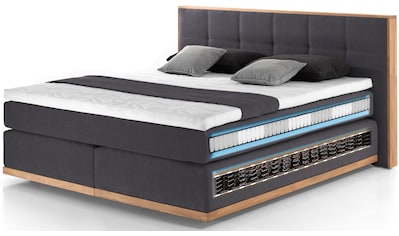 Boxspringbett Vinton, mit LED-Beleuchtung, Massivholzrahmen, verschiedene Härtegrade...