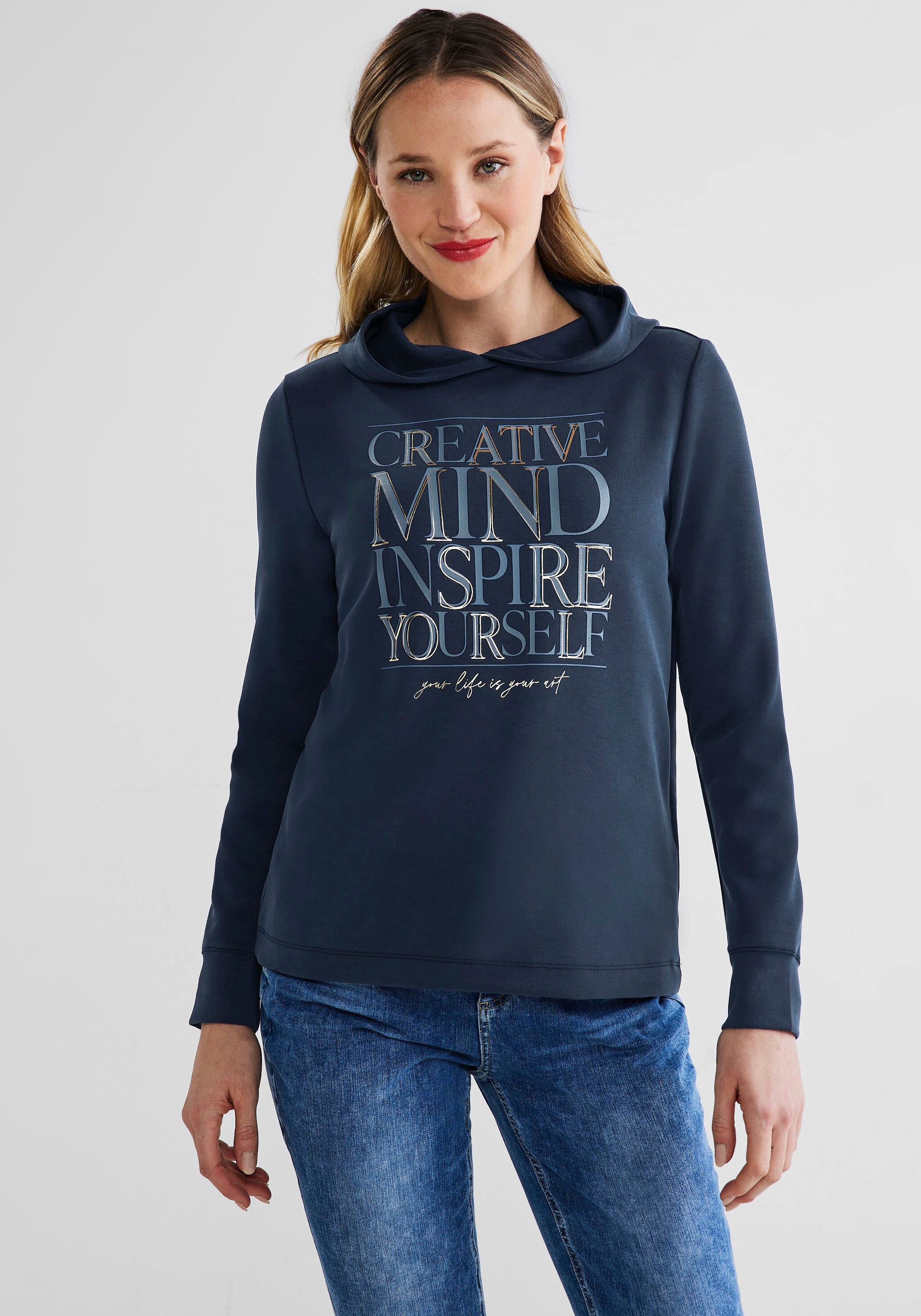 Kapuzenshirt, mit großem "Creative Mind" Wording-Print