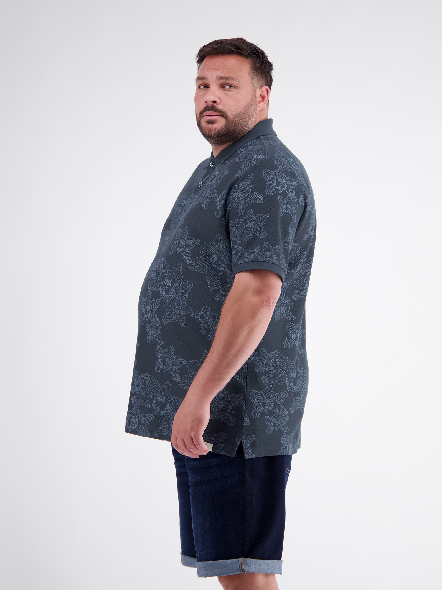 LERROS Poloshirt »Poloshirt mit Print und Flachstrickkragen, große Größen«