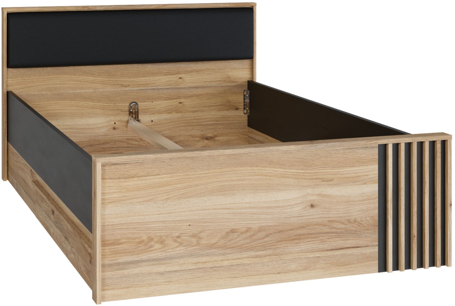 FORTE Bett "Bett mit Stauraum 2 SK, Kopfteil gepolstert" B/H/T 130/84/213 cm, in 2 Farben erhältlich