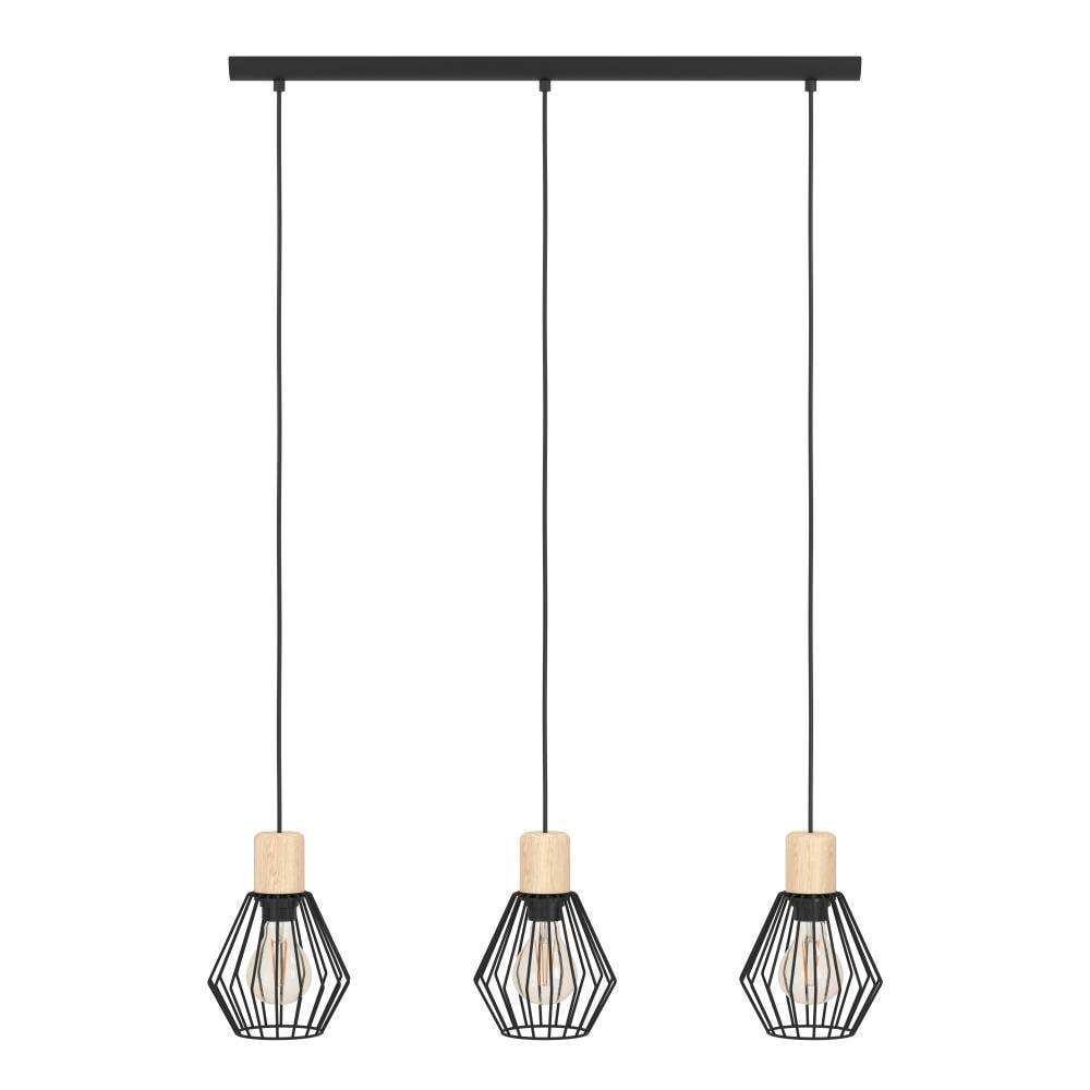 EGLO Hängeleuchte »PALMORLA«, 3 flammig, Leuchtmittel E27 | ohne Leuchtmittel, Hängelampe Vintage, Stahl und Holz in Schwarz, FSC zertifiziert, E27