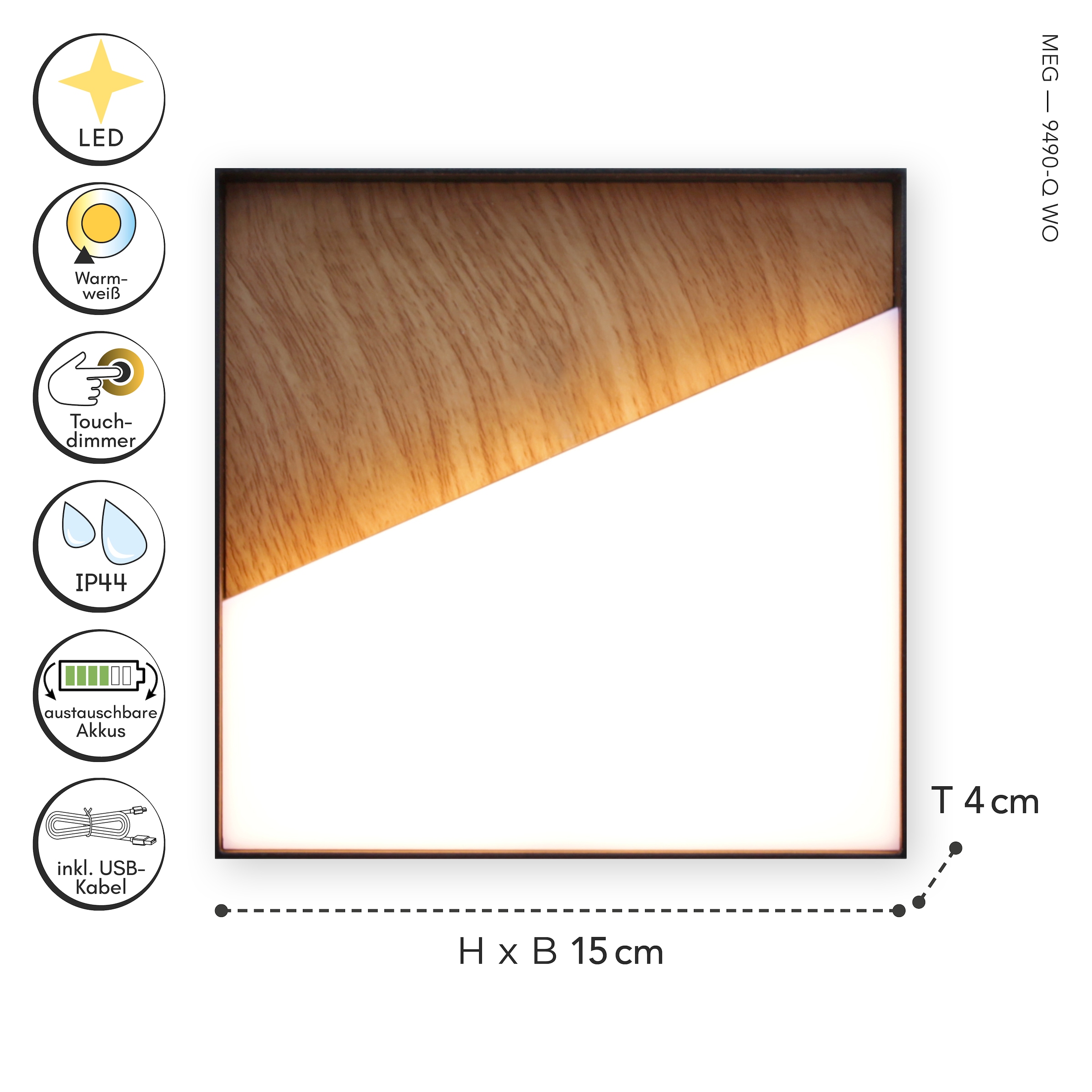 ECO-LIGHT LED Außen-Wandleuchte »LED-Wandleuchte MEG holzfarben«, 1 flammig, Leuchtmittel LED-Board | LED fest integriert, Akku-Licht für Innen & Außen