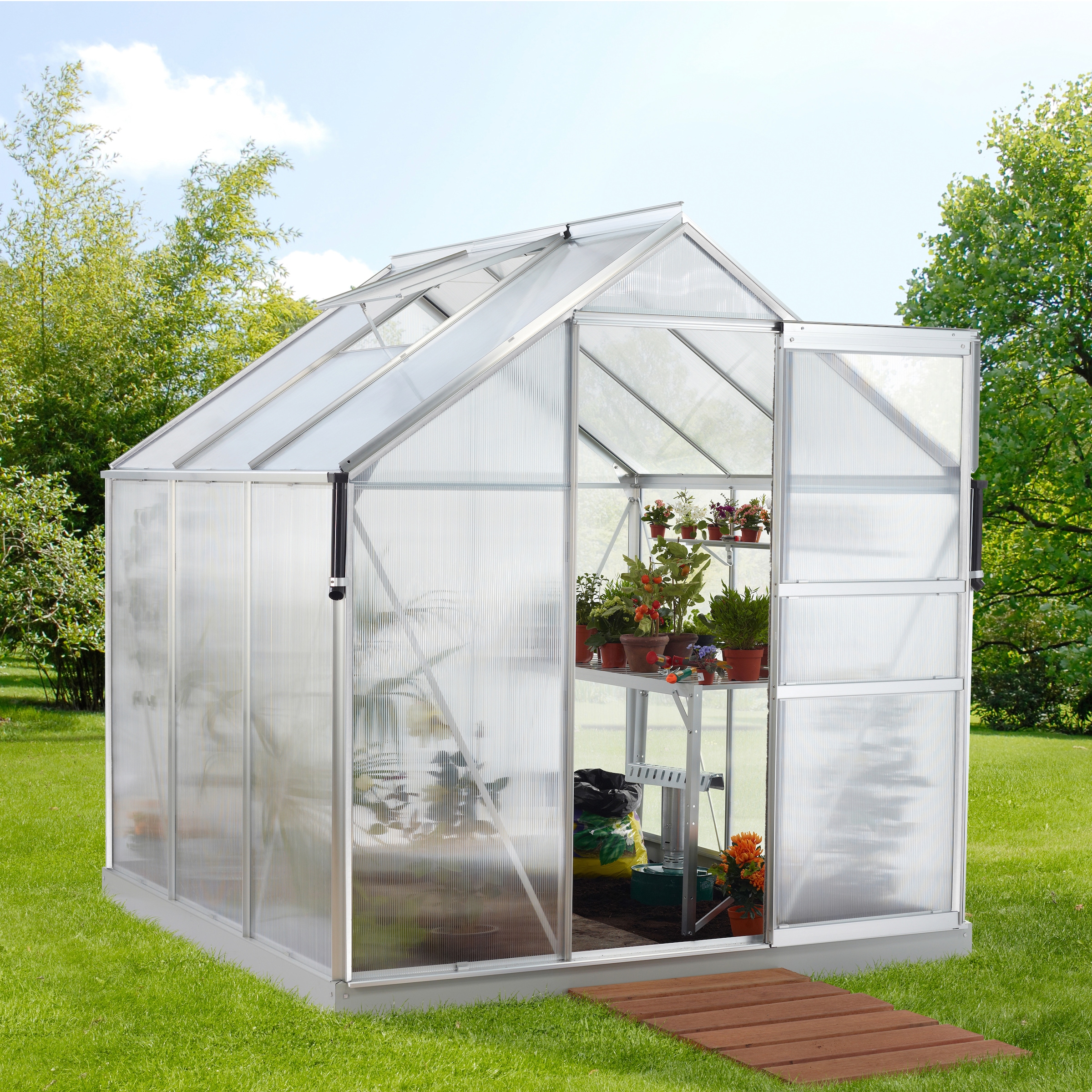 Gewächshaus VITAVIA, B:195cm H:197cm T:195cm, silber, Garten, Gewächshäuser, "Luna 3800"