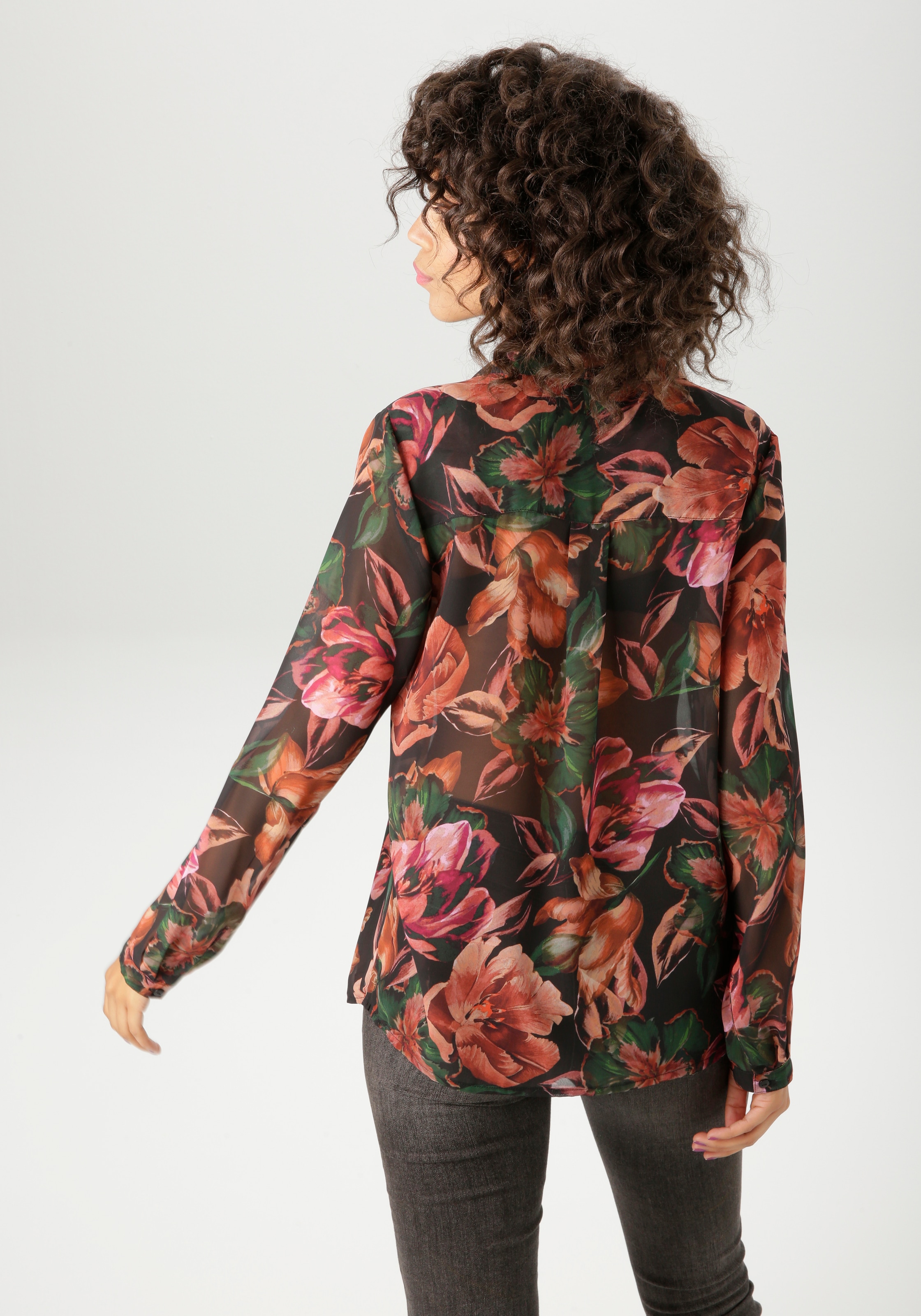Aniston CASUAL Hemdbluse, mit kunstvollem, großflächigen Blüten bedruckt - NEUE KOLLEKTION