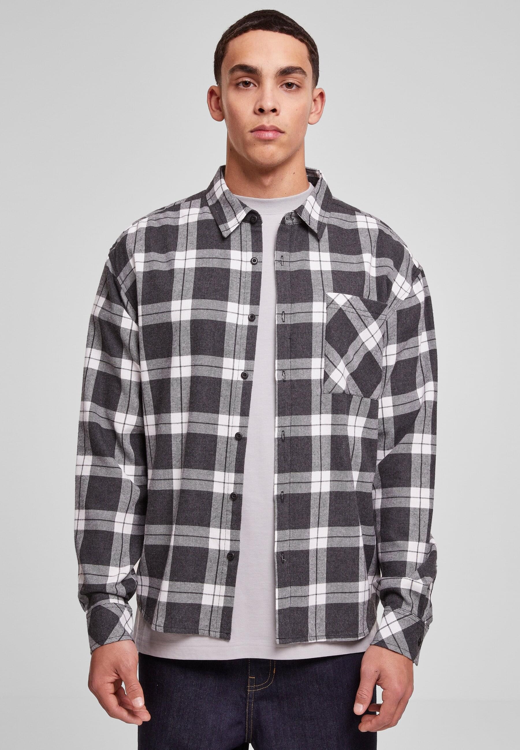 URBAN CLASSICS Langarmshirt »Herren Boxy Dark Checked Shirt«, (1 tlg.)
