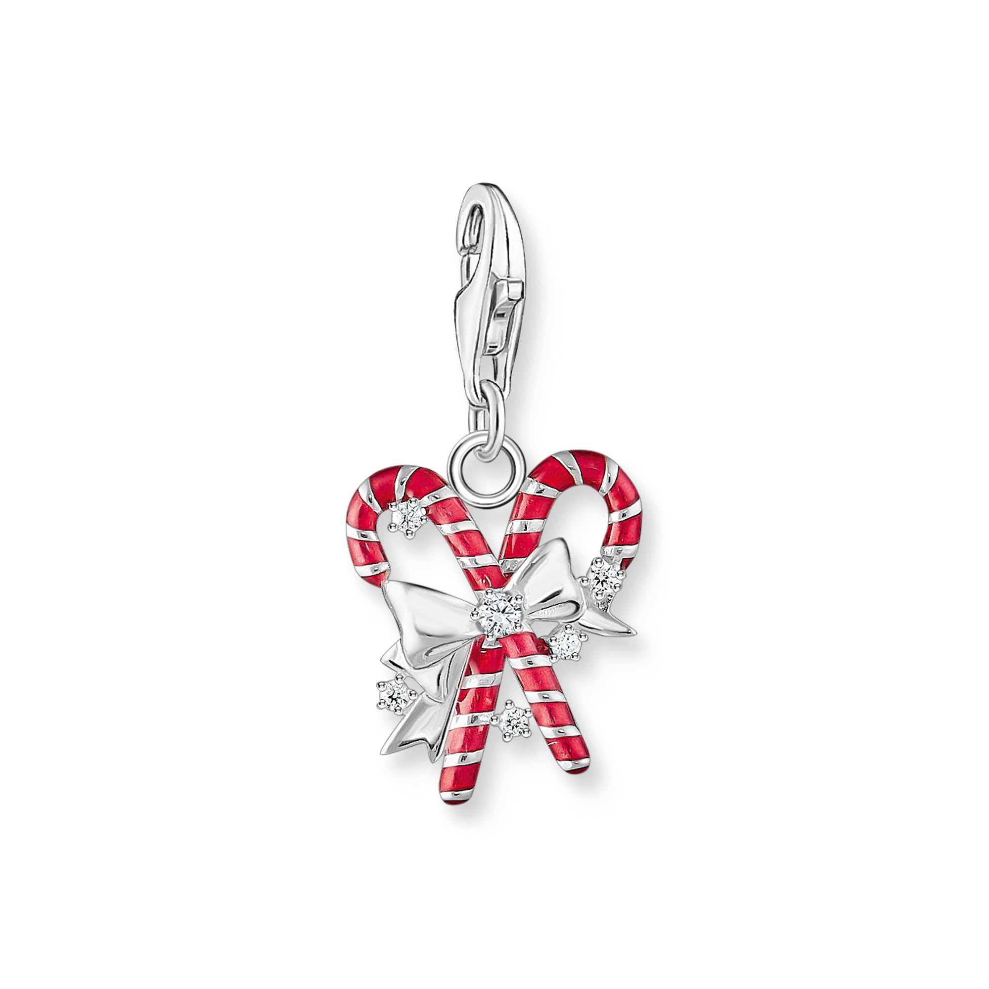 Charm-Einhänger THOMAS SABO "Zuckerstangen", silberfarben, rot, kristallweiß, kristallweiß, Charms, Damen, Silber 925 (recycelt), mit Zirkonia (synth.)