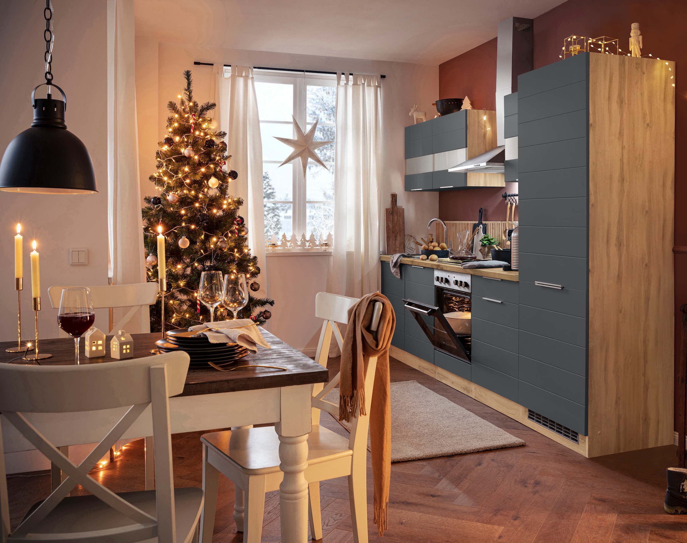 KOCHSTATION Küchenzeile »KS-Luhe« 300 cm breit, wahlweise mit oder ohne E-Geräten, gefräste MDF-Fronten