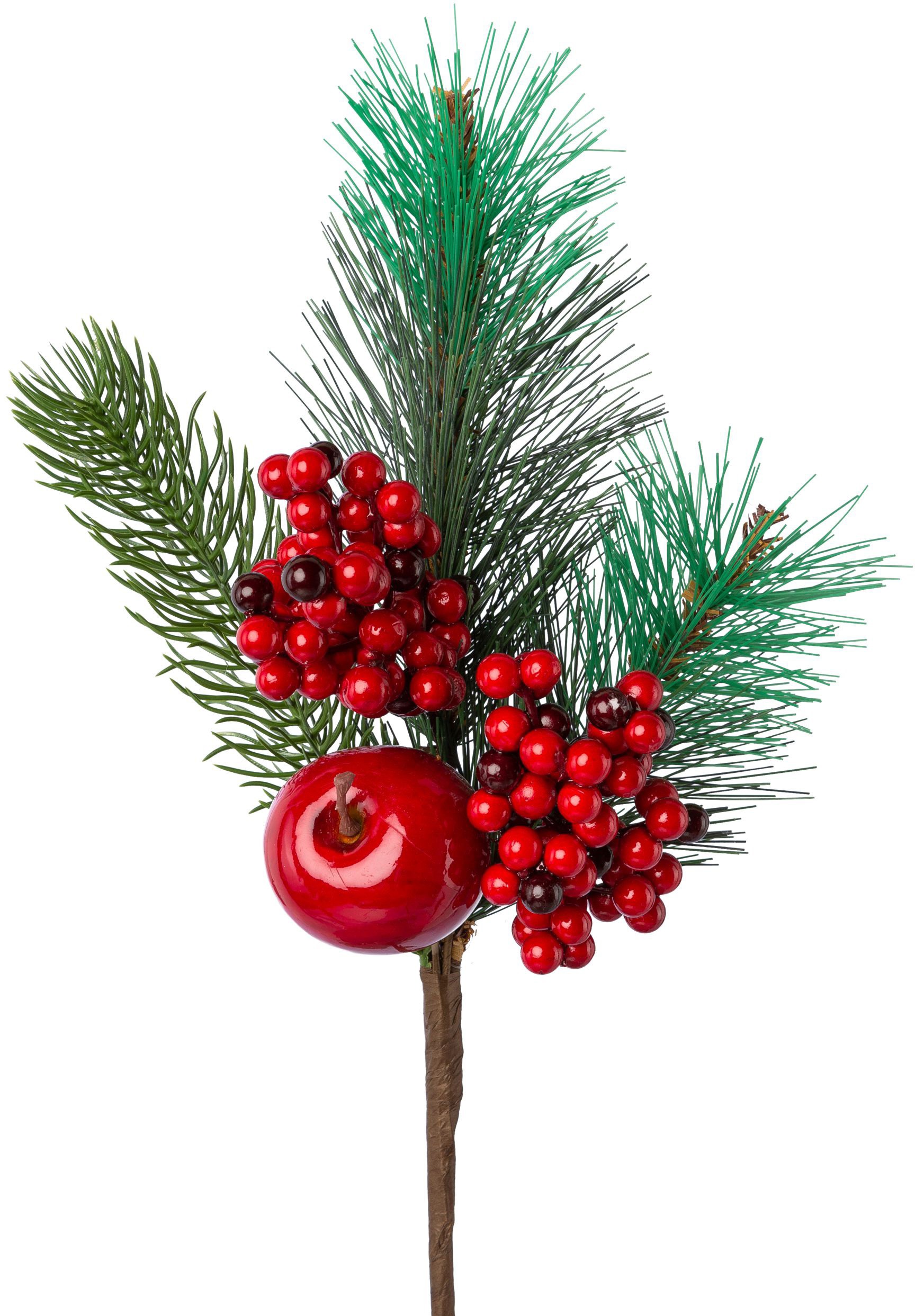 Creativ green Winterliche Kunstpflanze »Weihnachtsdeko«, Zweig benadelt, dekoriert mit Apfel und Beeren, 3er-Set