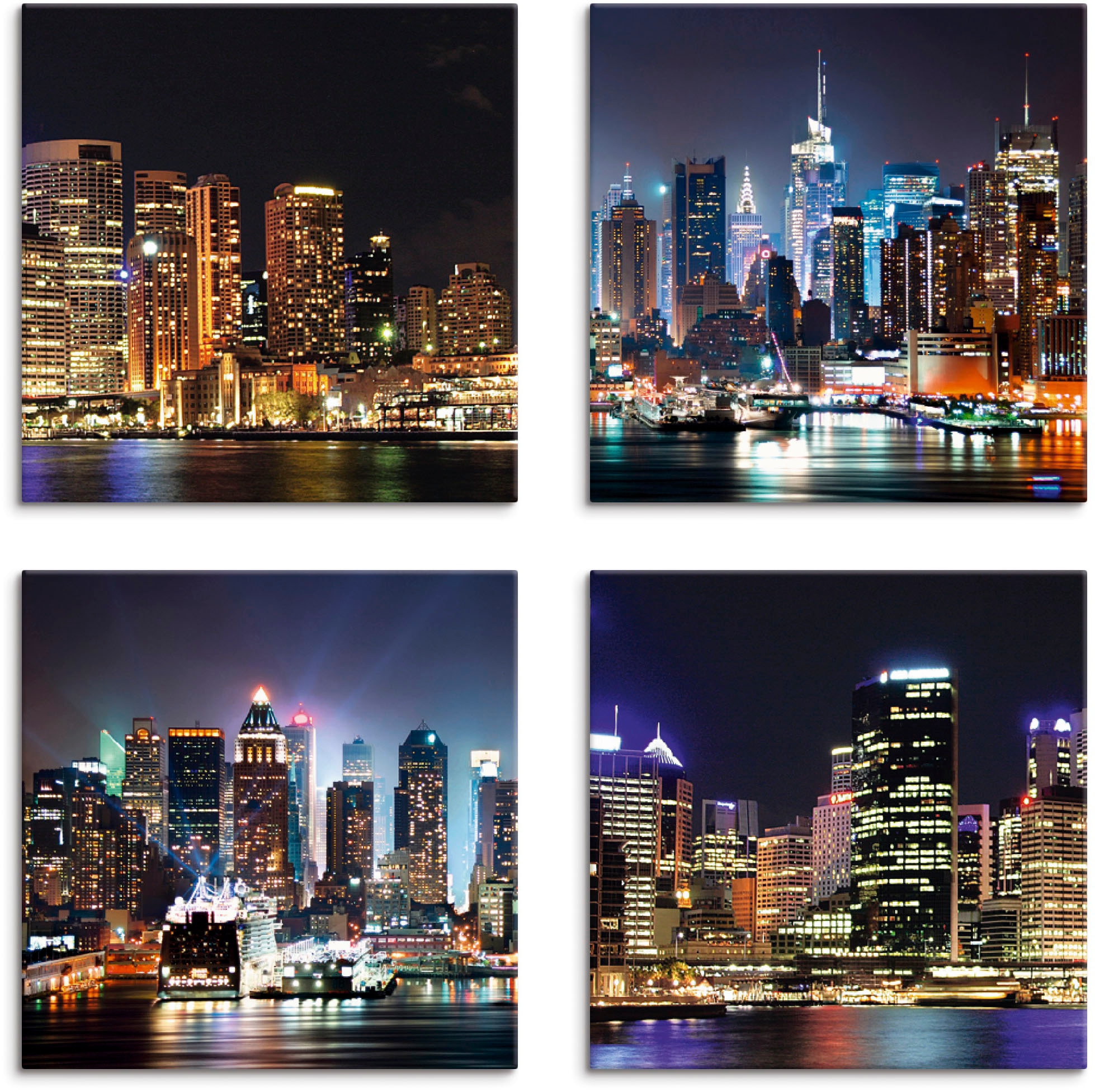 Artland Leinwandbild "Sydney Hafen und New York Times Square", Städte, (4 St.), 4er Set, verschiedene Größen