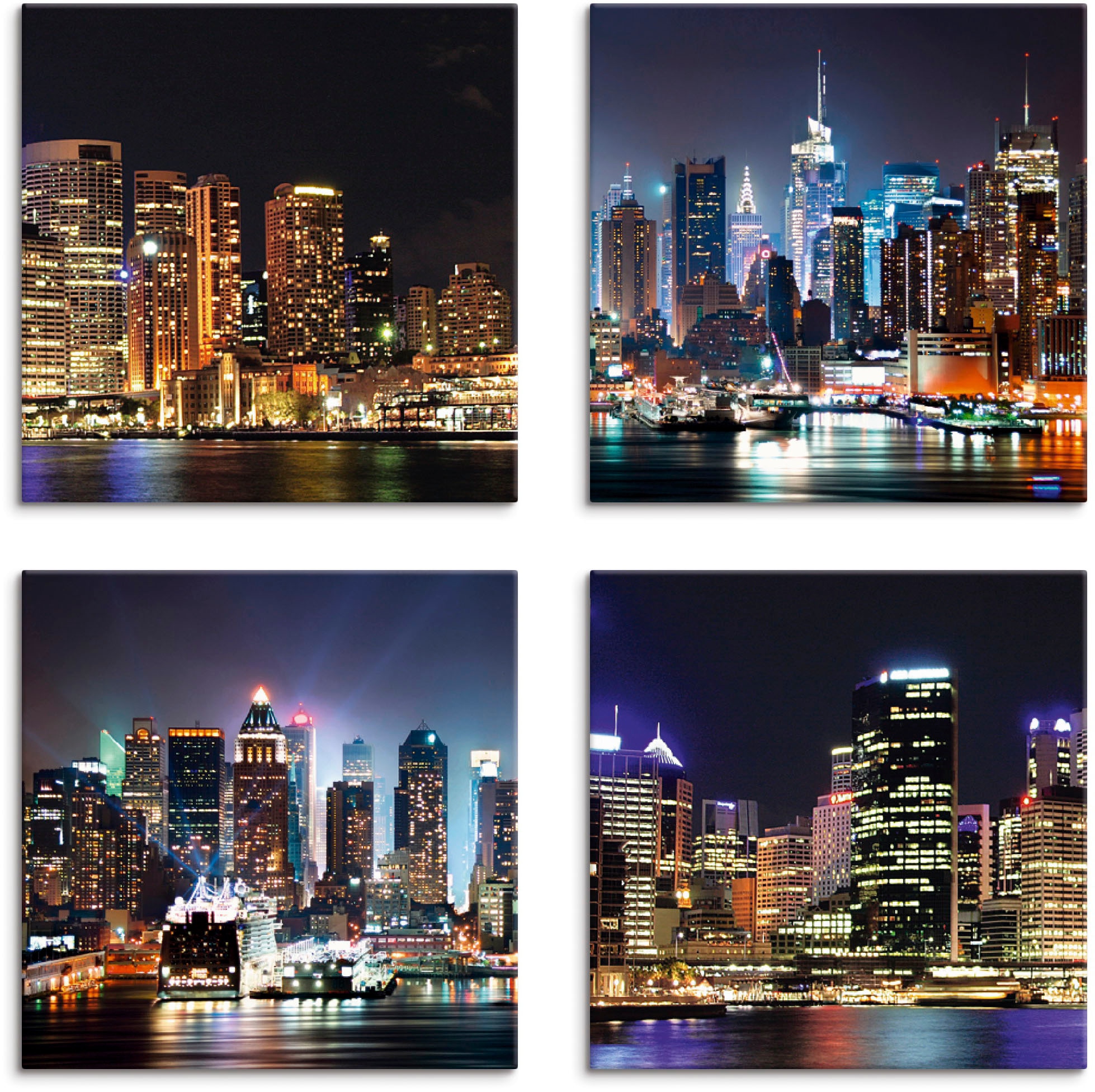Artland Leinwandbild "Sydney Hafen und New York Times Square" Städte 4 Stk. tlg. 4er Set, verschiedene Größen