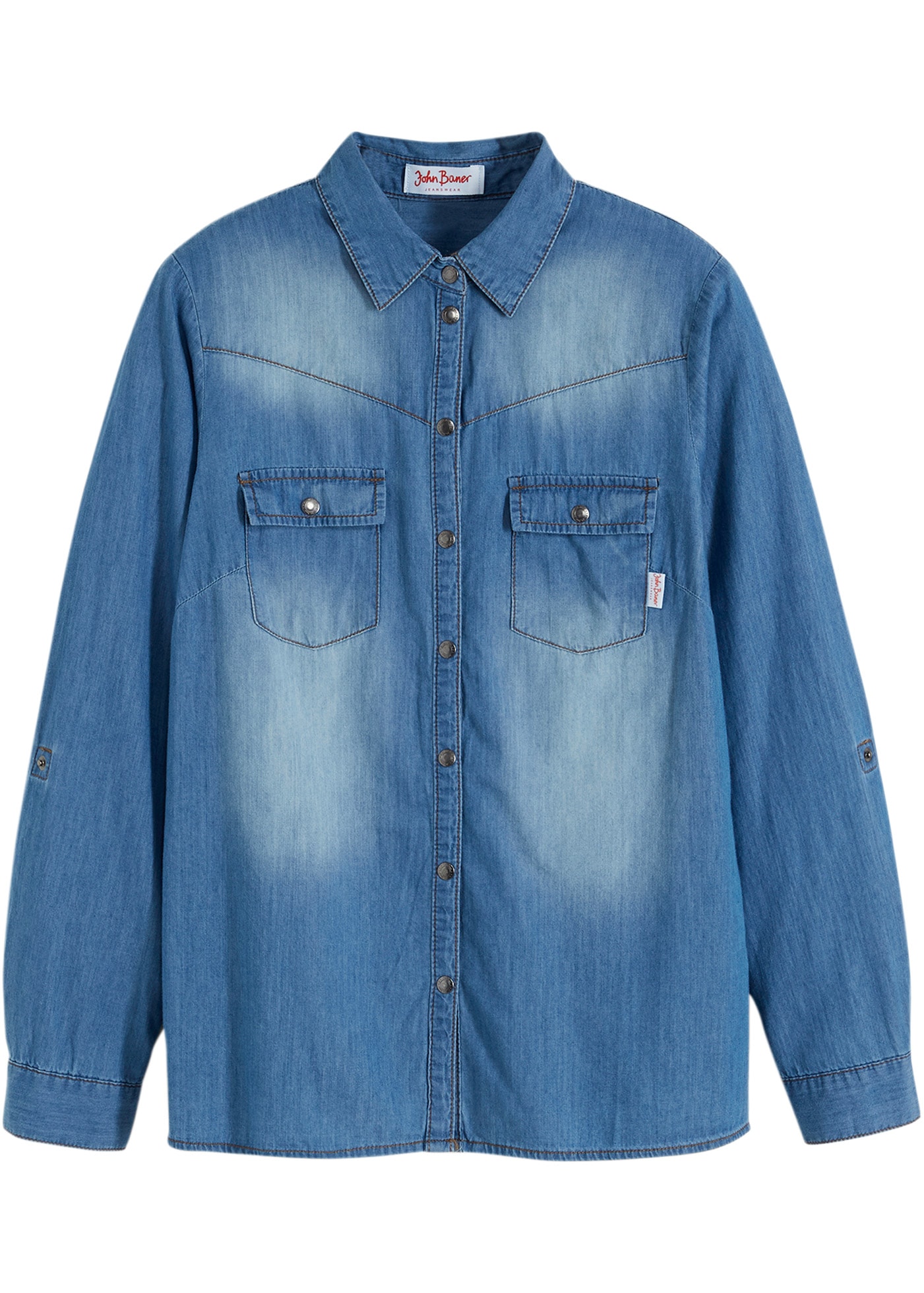 bonprix Jeansbluse »Jeansbluse mit Druckknöpfen, Langarm« mit Druckknöpfen und zwei Brusttaschen, schmal geschnitten