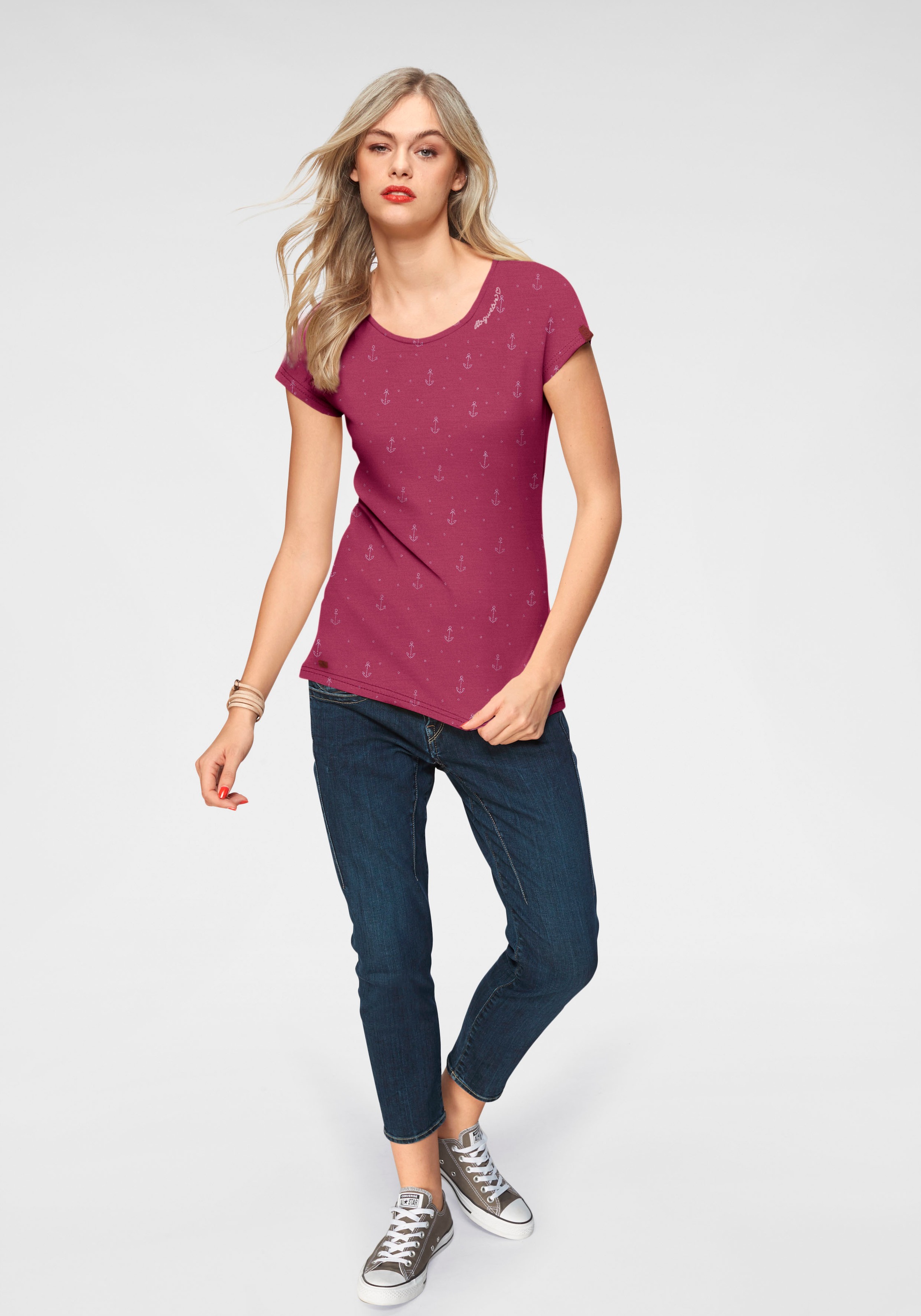 Ragwear T-Shirt »FLORAH A ORGANIC O« mit maritimen Anker-Allover-Druck