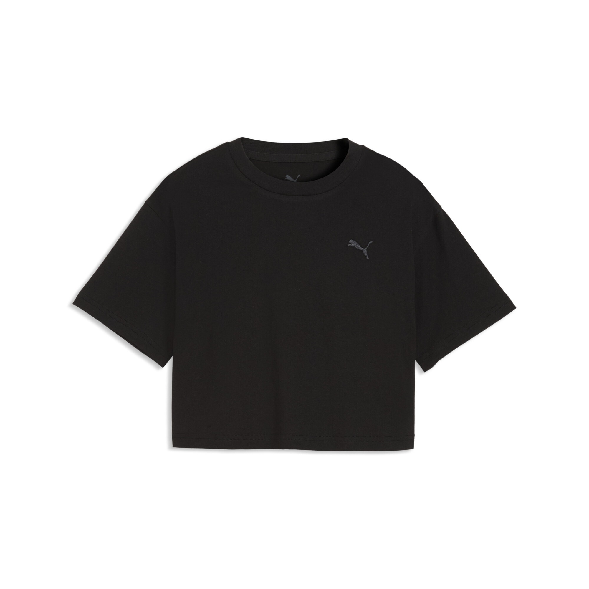 PUMA Kinder T-Shirt "PUMA Class Relaxed Cropped Graphic T-Shirt Mädchen", schwarz, Gr. 152, bedruckt, Obermaterial: 100% Baumwolle. Rippe: 20%