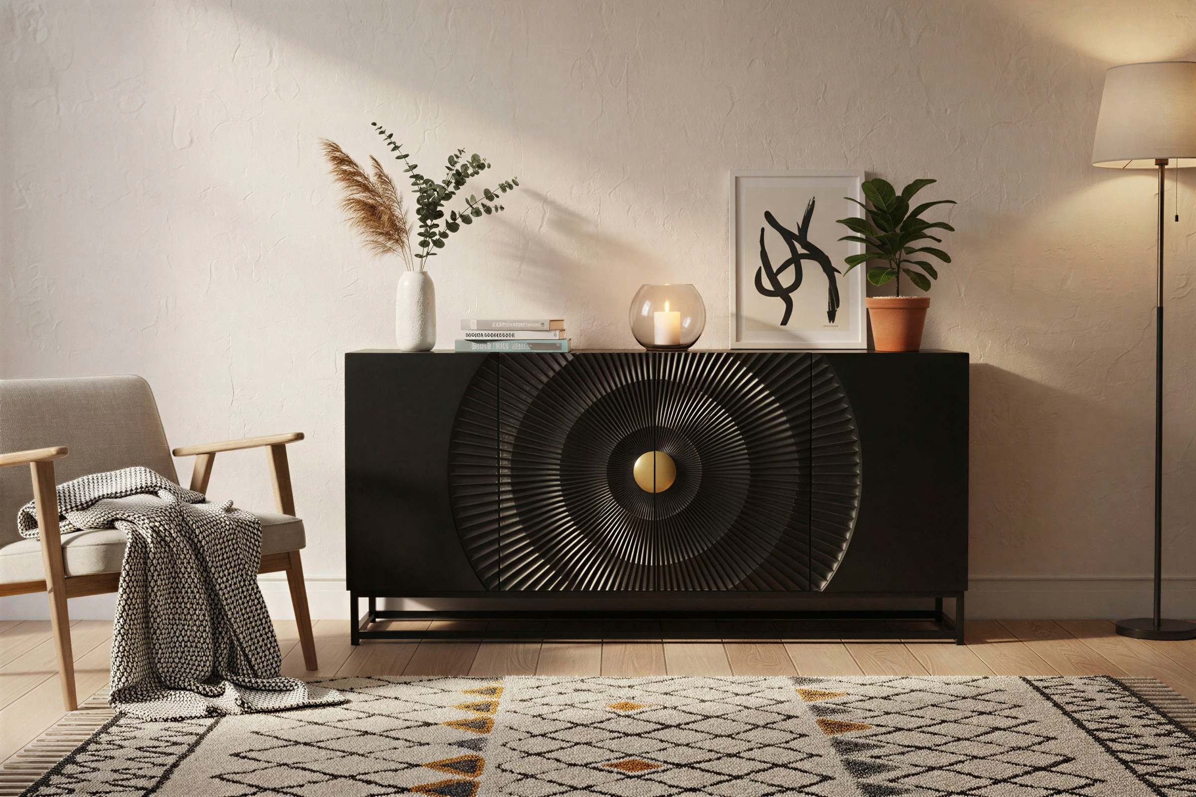 SIT Sideboard 1 Stk. tlg. mit Schnitzmuster und goldfarbenem Griff günstig online kaufen