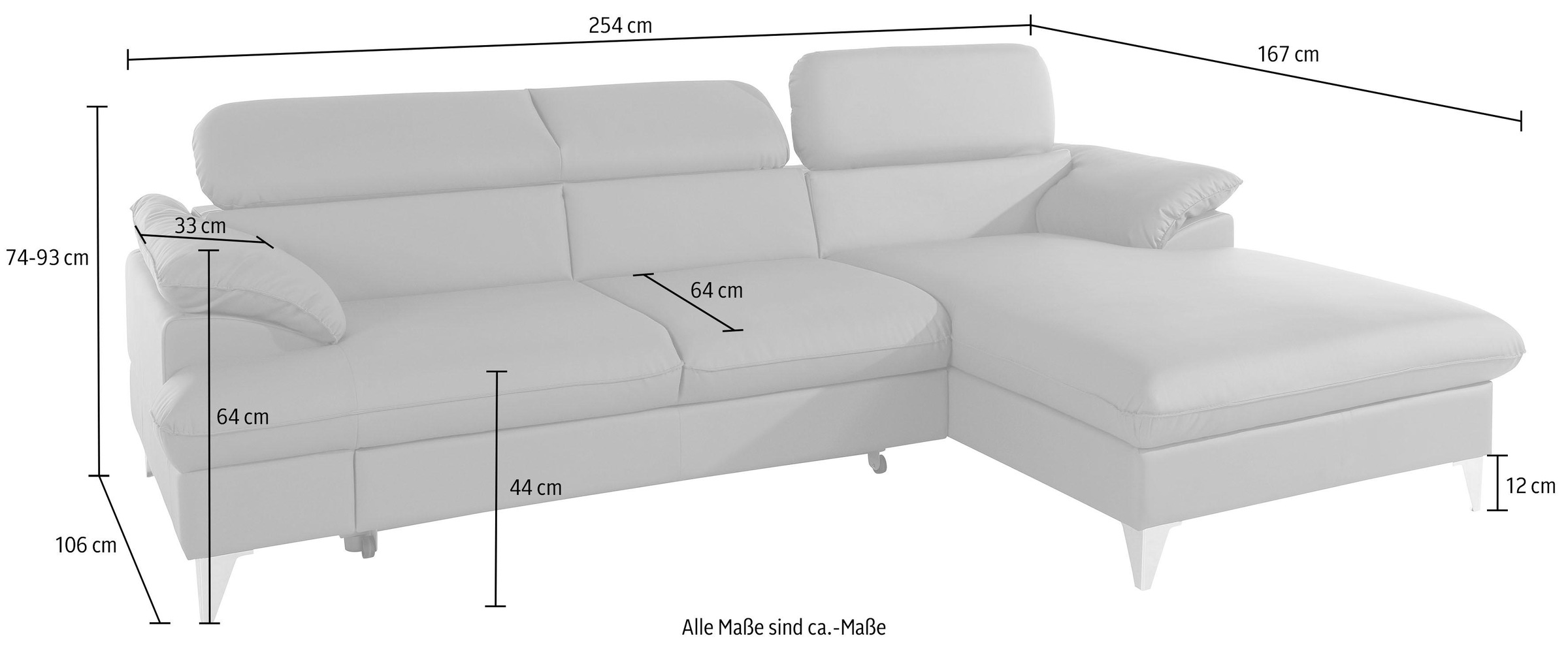 COTTA Ecksofa »Caluso L-Form«, inklusive Kopfteilverstellung, wahlweise mit Bettfunktion