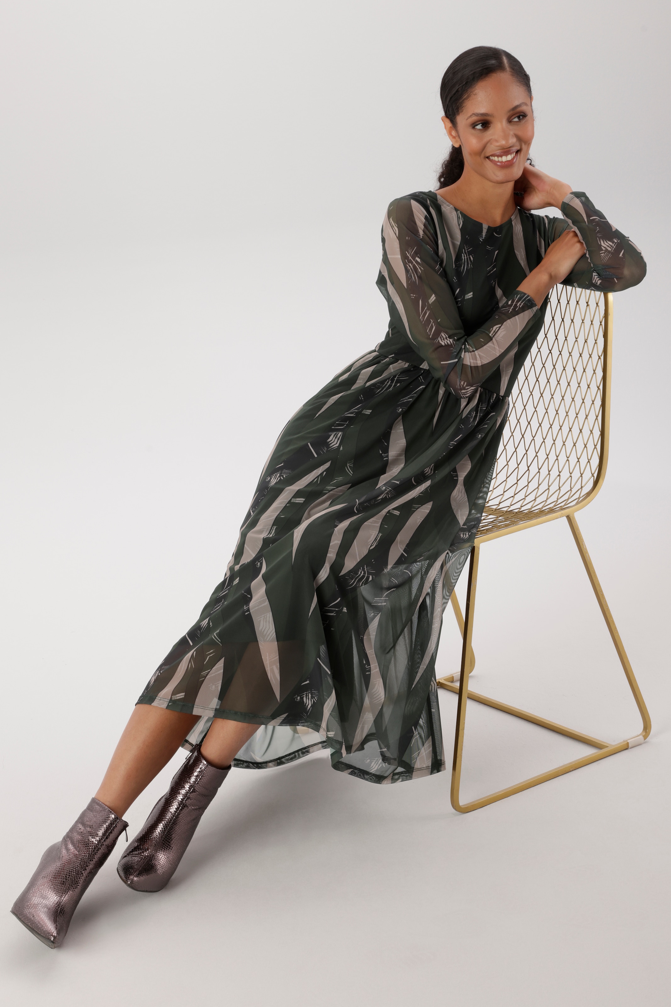 Aniston SELECTED Midikleid in Mesh-Qualität und harmonischer Musterung - NEUE KOLLEKTION