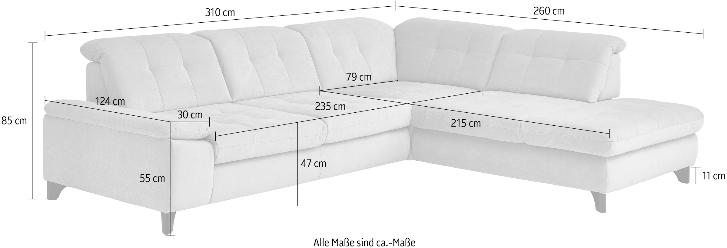 Die PlanBar Ecksofa »MP-IN18012 L-Form mit Kaltschaum-Polsterung« Sitztiefenverstellung, optional Kopfteilverstellung & Schlaffunktion