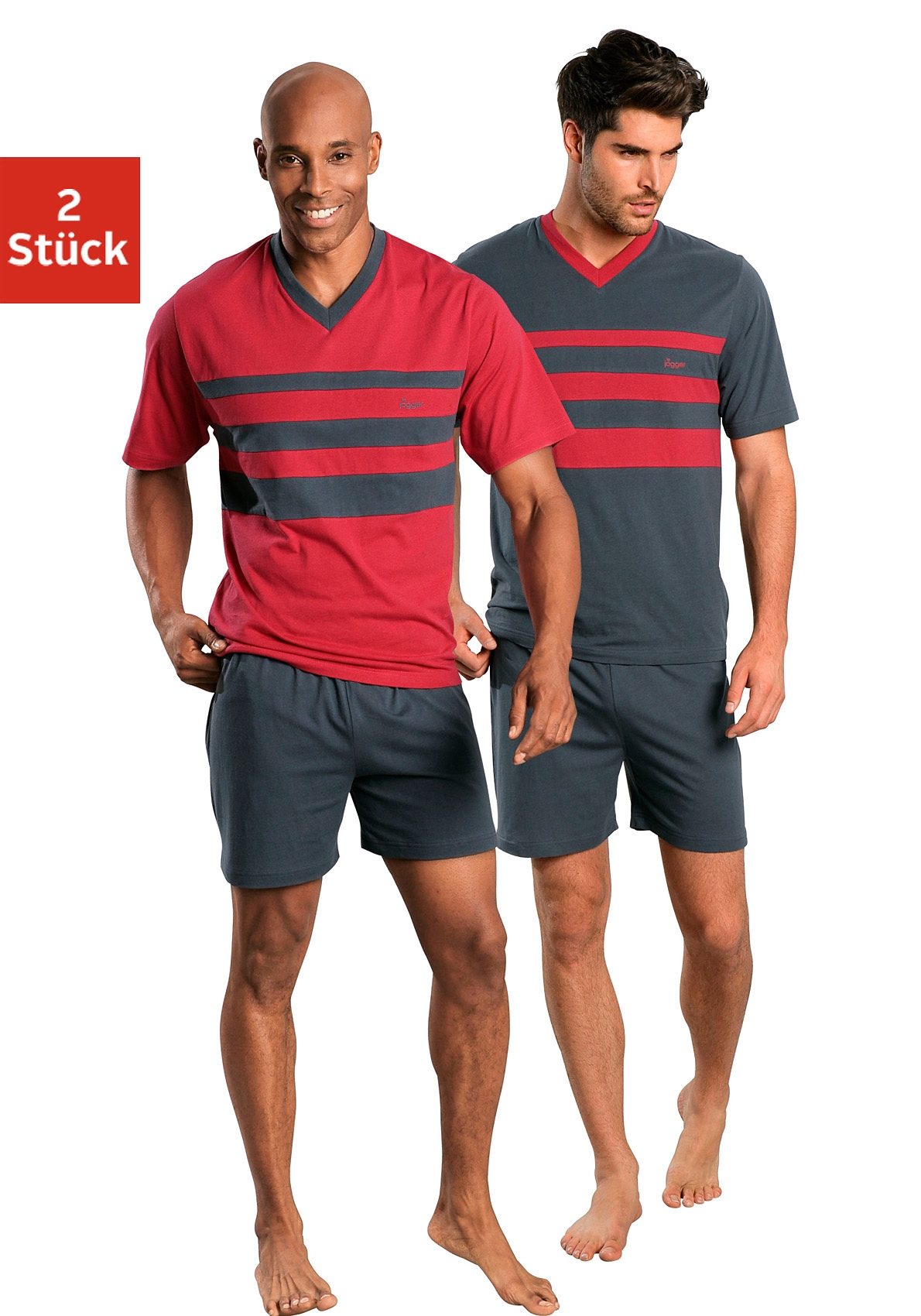 le jogger Pyjama Packung, 4 tlg. mit kontrastfarbigen Einsätzen vorn
