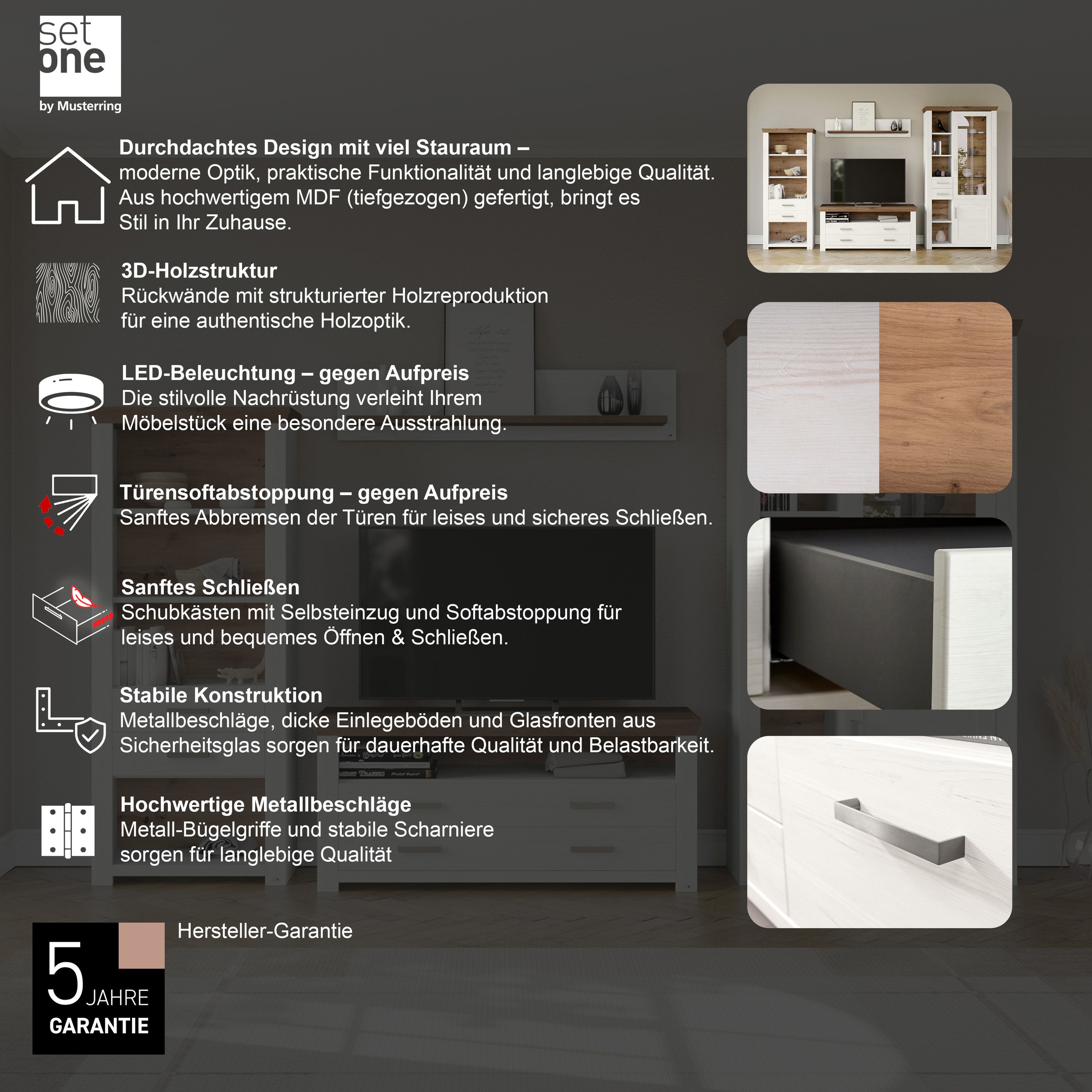 Thumbnail - set one by Musterring Regal "York" Typ 11, mit 2 Schubkästen, Beleuchtung optional, B 75 x H 175 cm